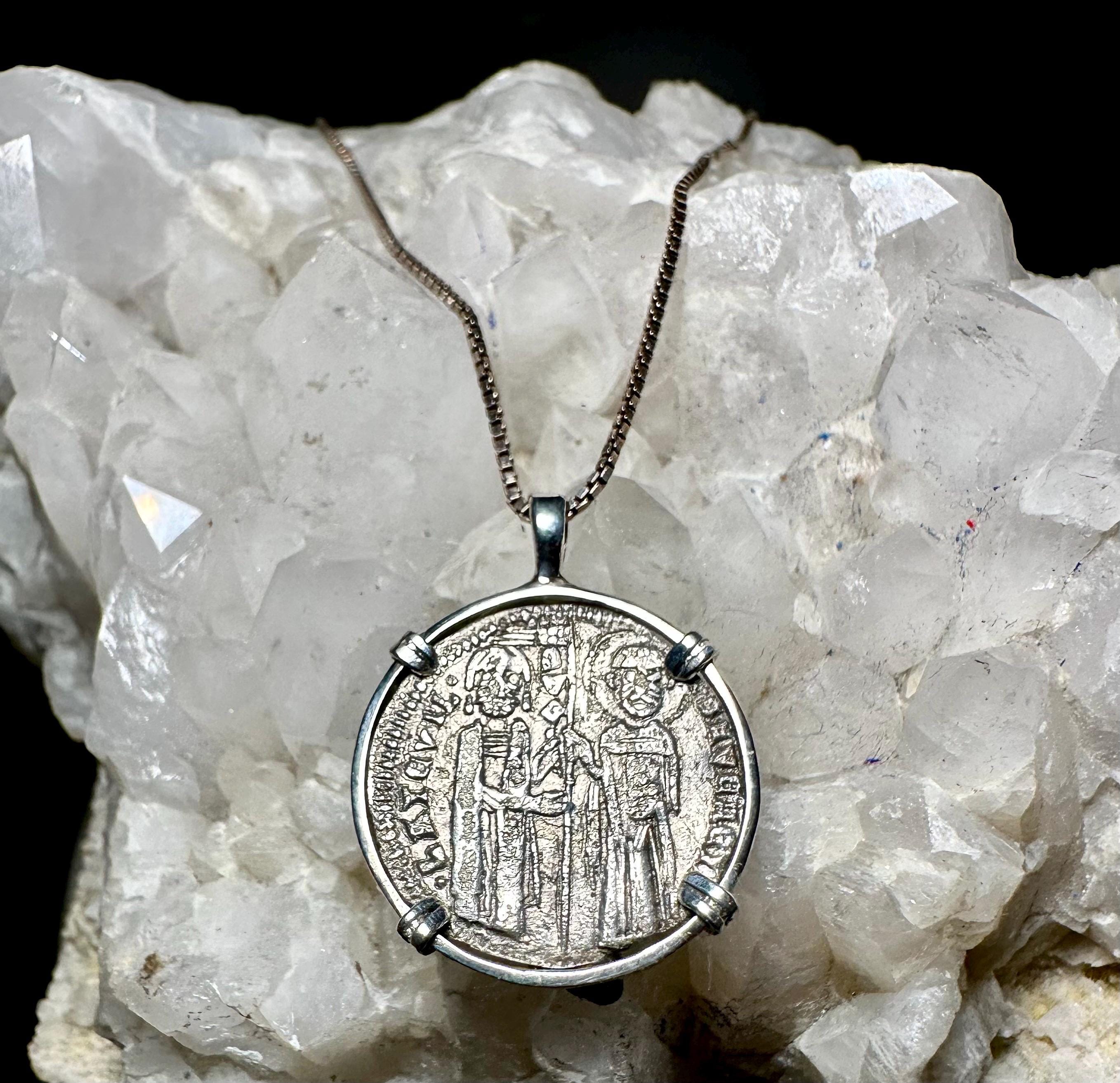 Genuine 14th Century Jesus Christ and St. Mark coin in hand made sterling silver