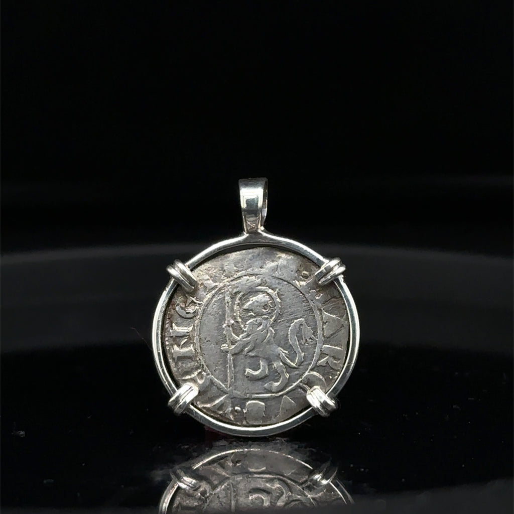 Medieval Italian Christian Lion and St Mark coin in sterling silver pendant