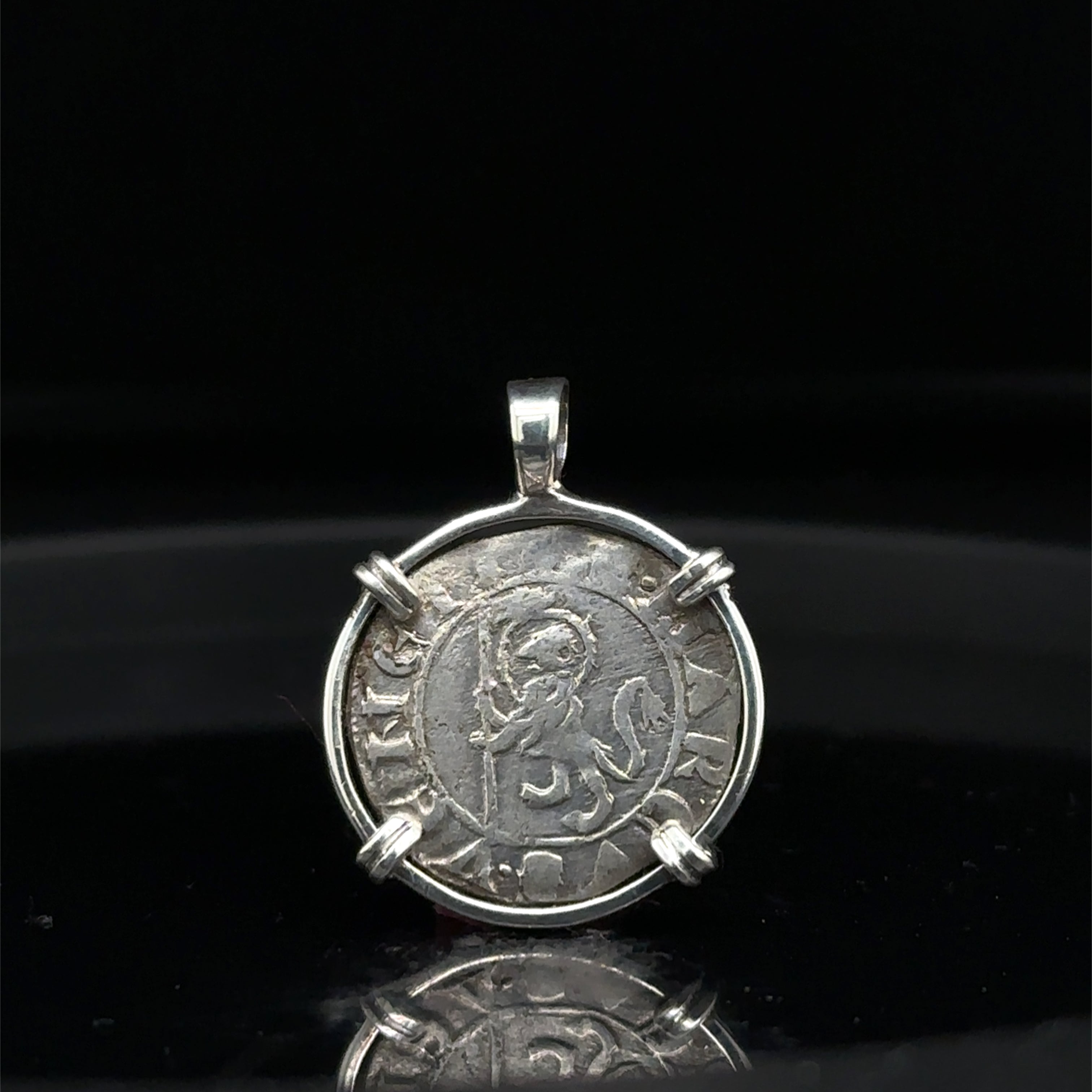 Medieval Italian Christian Lion and St Mark coin in sterling silver pendant