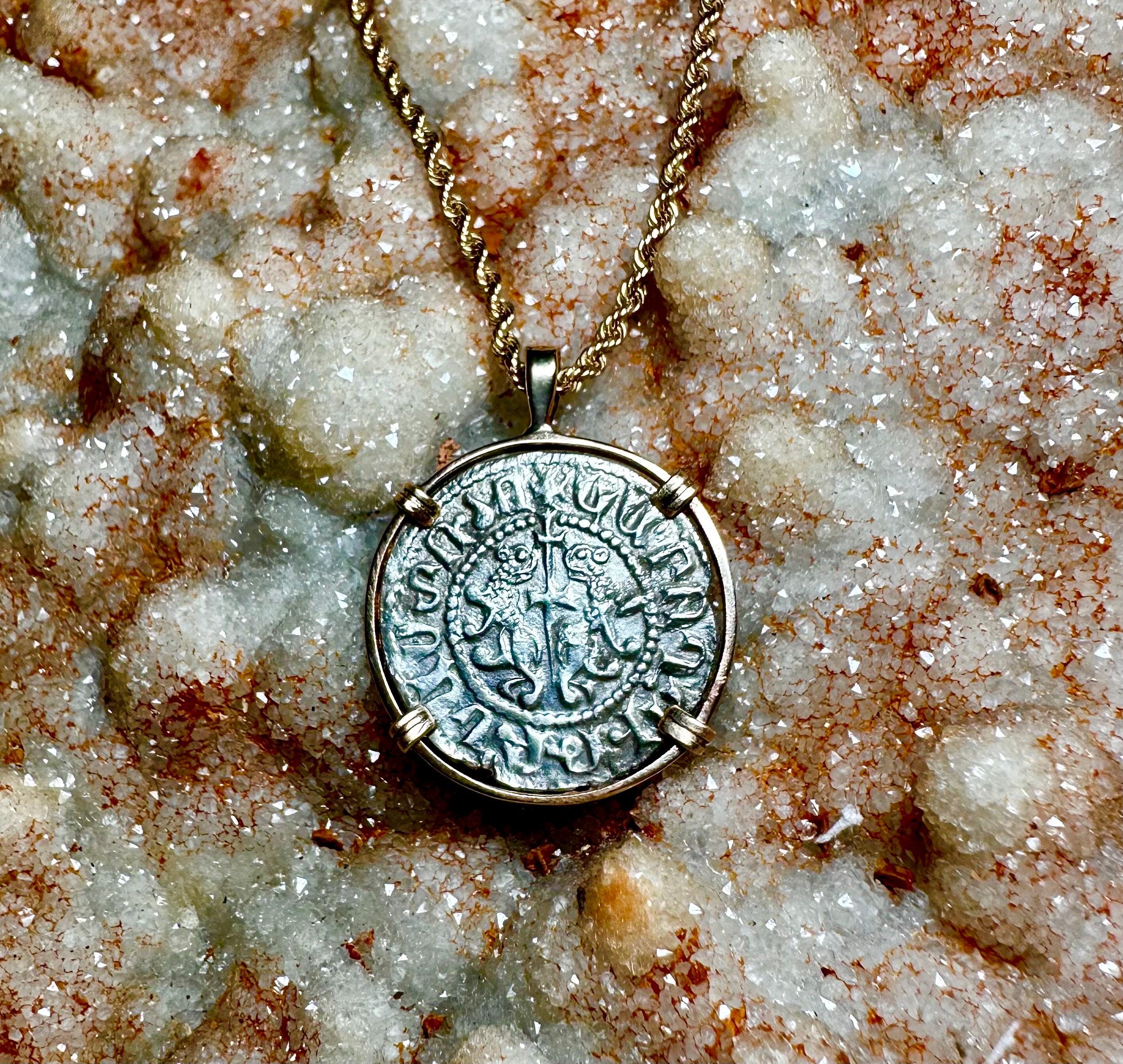 Genuine 12th century Crusader “By the Will of God” coin in 14k yellow gold filled pendant