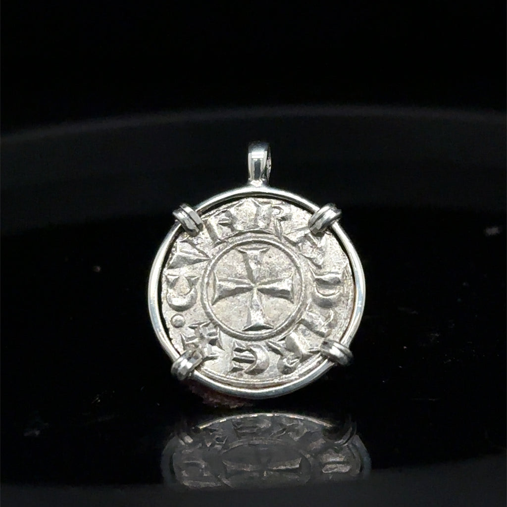 12th century Italian Christian crusader coin in sterling silver pendant