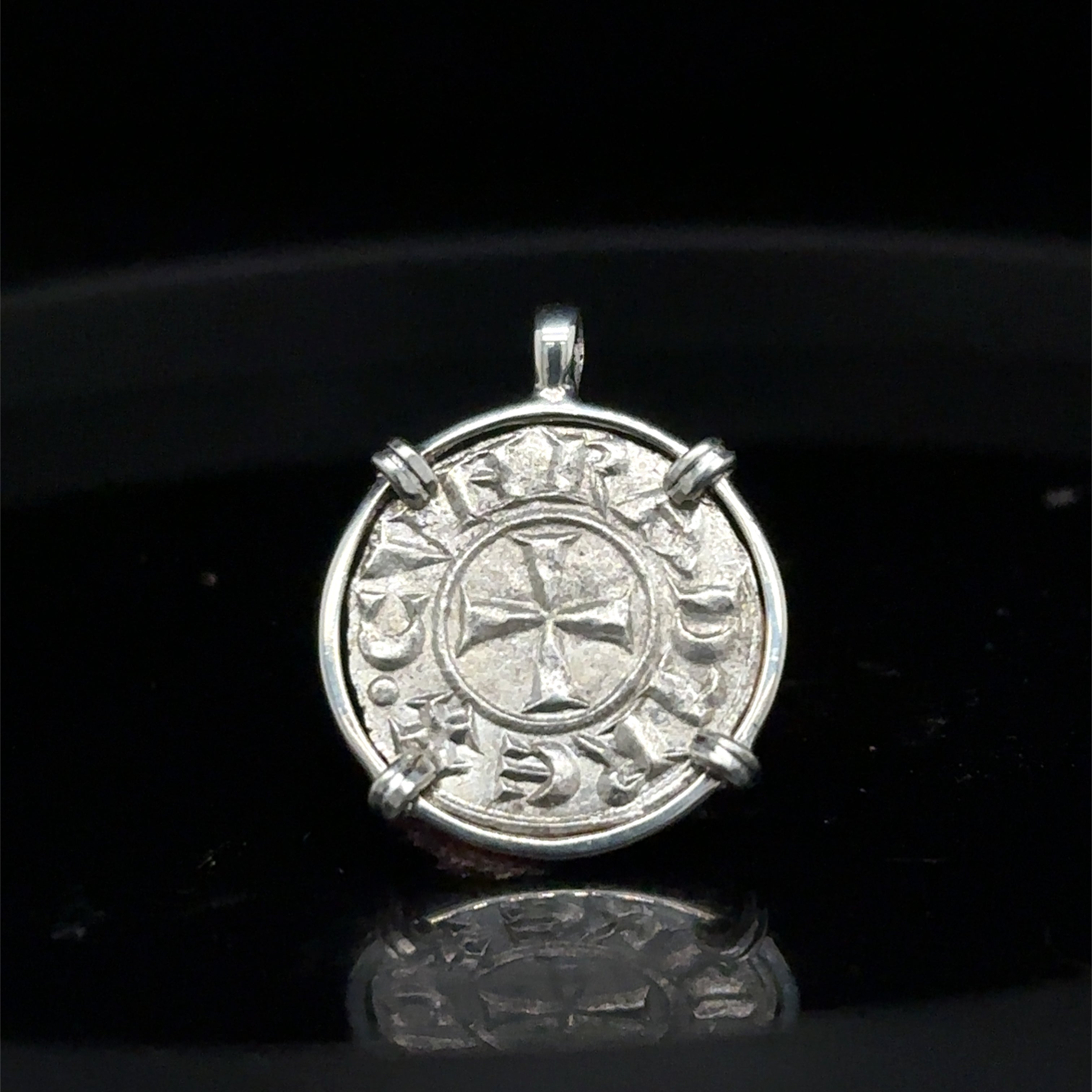 12th century Italian Christian crusader coin in sterling silver pendant