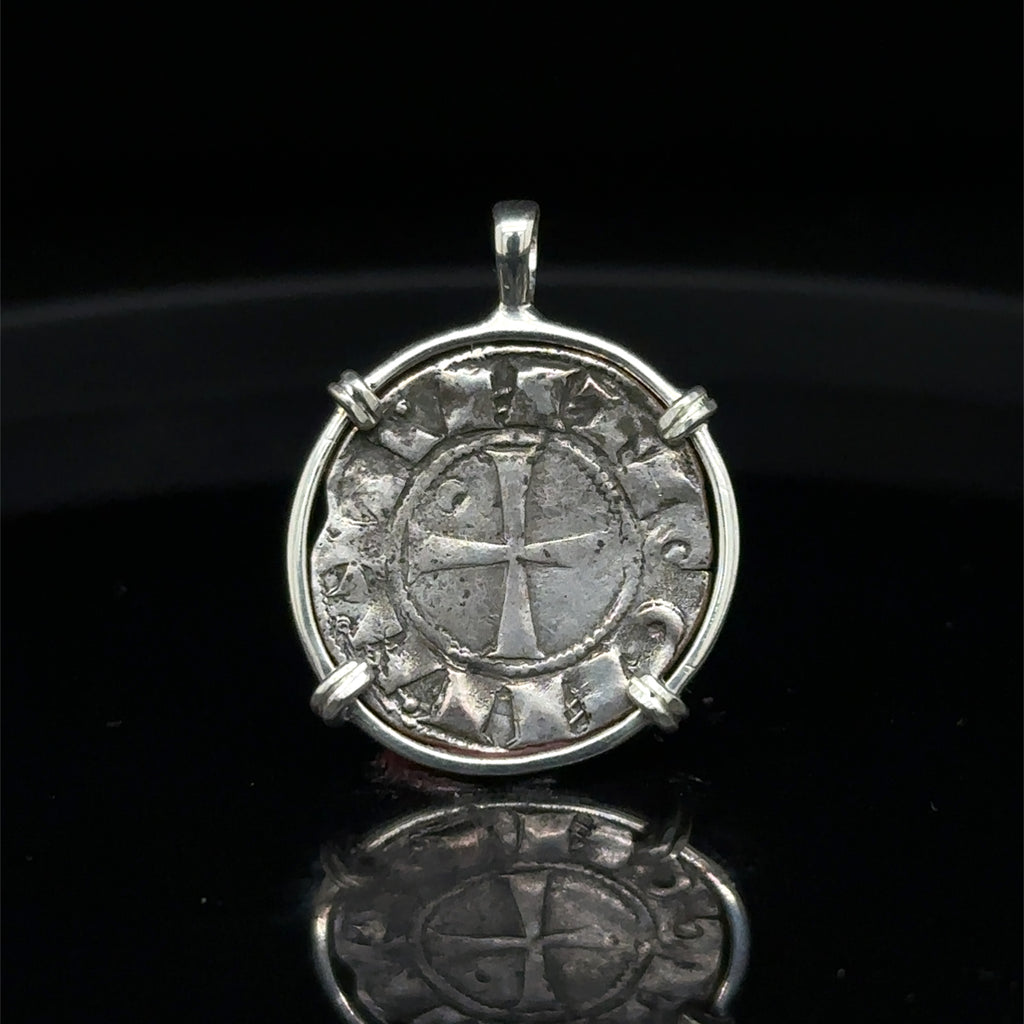 Medieval 12th century Templar Christian Crusades coin in Sterling Silver Pendant