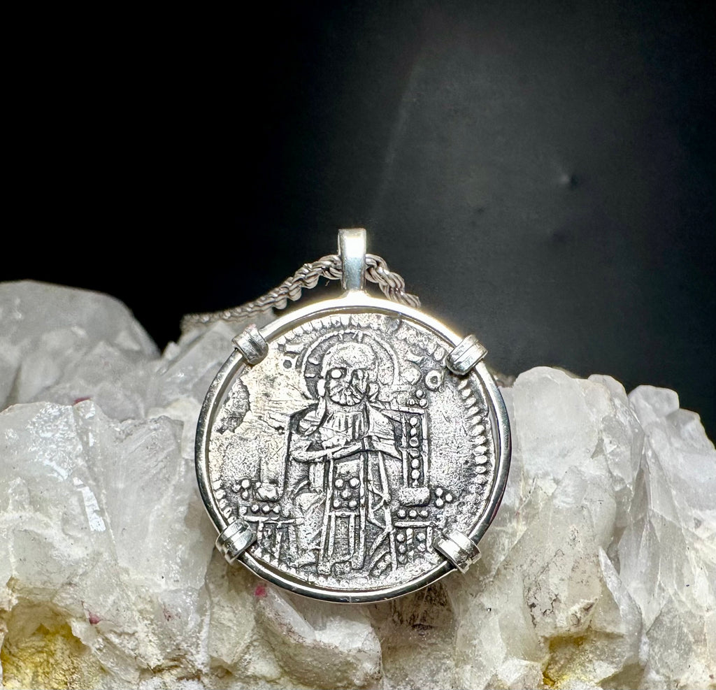 Medieval Jesus Christ and St Mark Italian silver coin in sterling silver