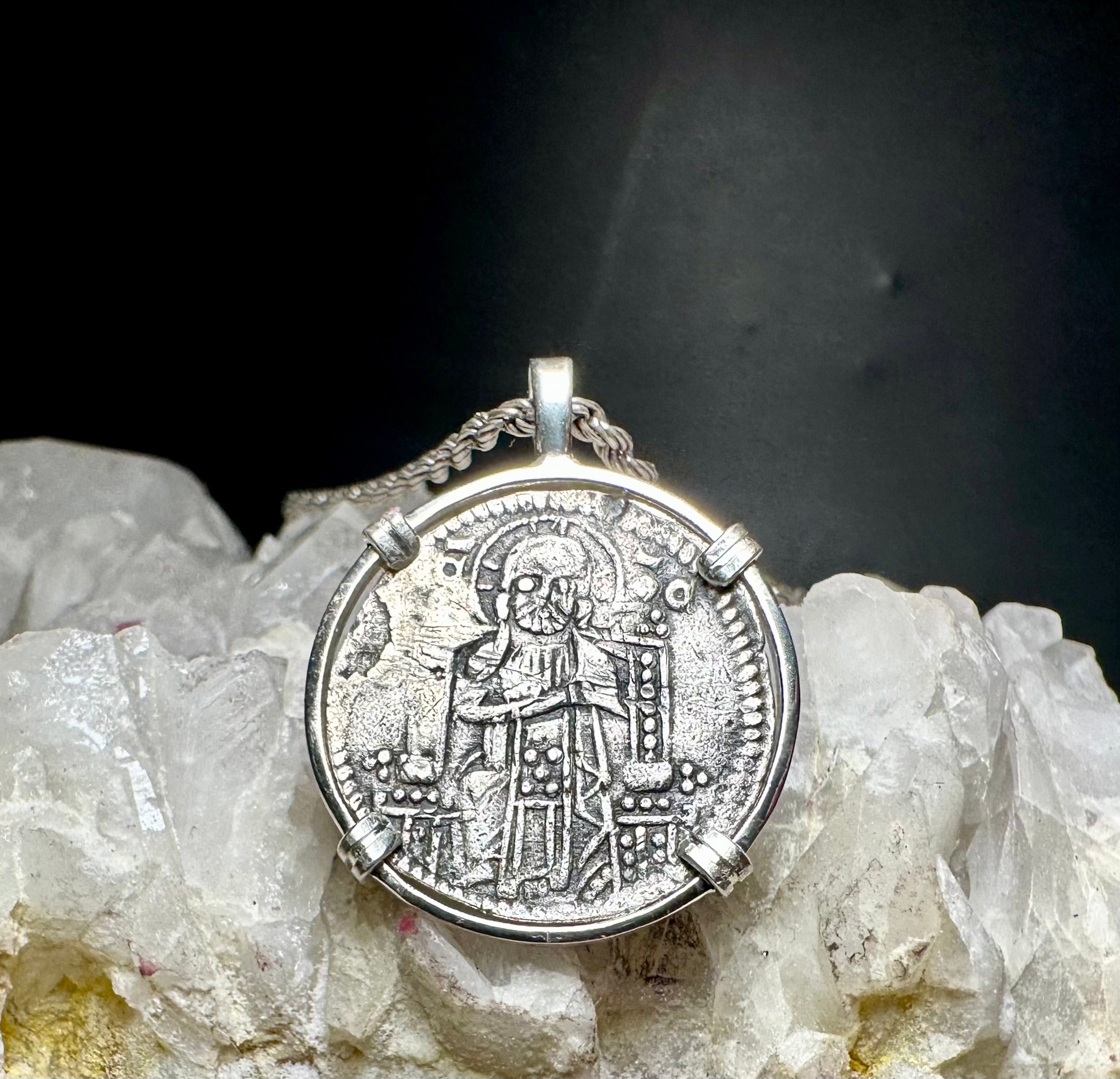 Medieval Jesus Christ and St Mark Italian silver coin in sterling silver