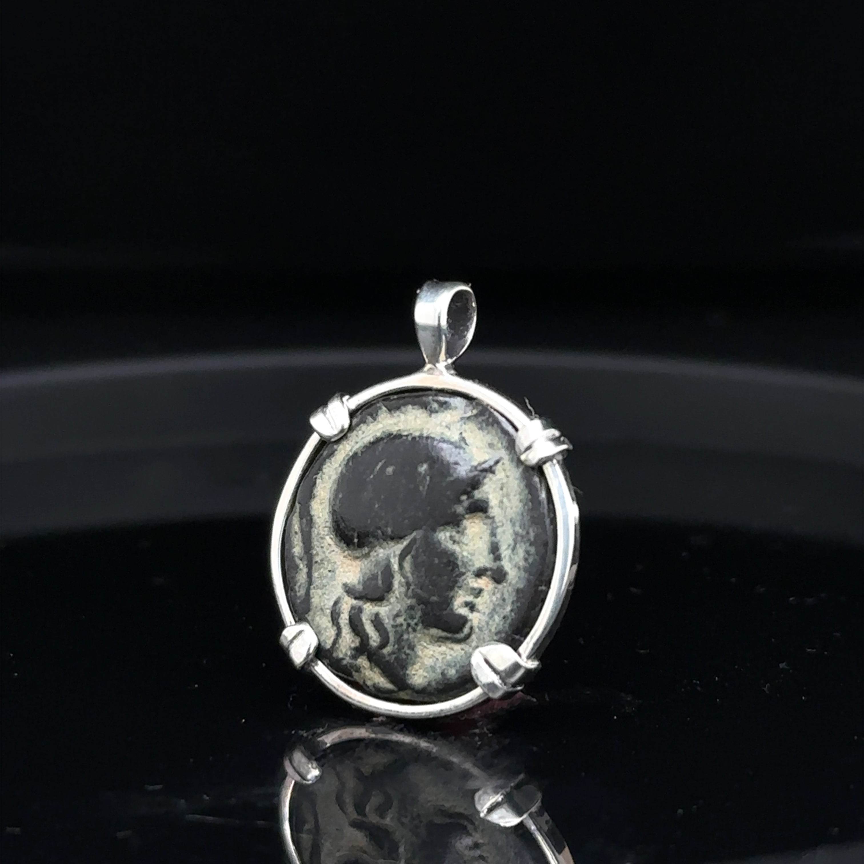 Ancient Greek Athena and Lion coin in sterling silver Pendant