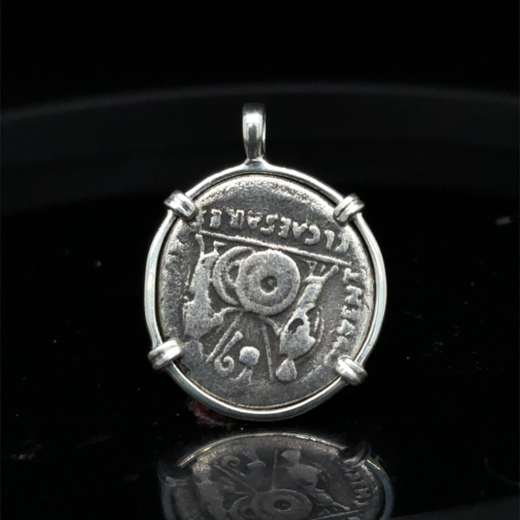 Roman Emperor Augustus silver denarius in sterling silver pendant