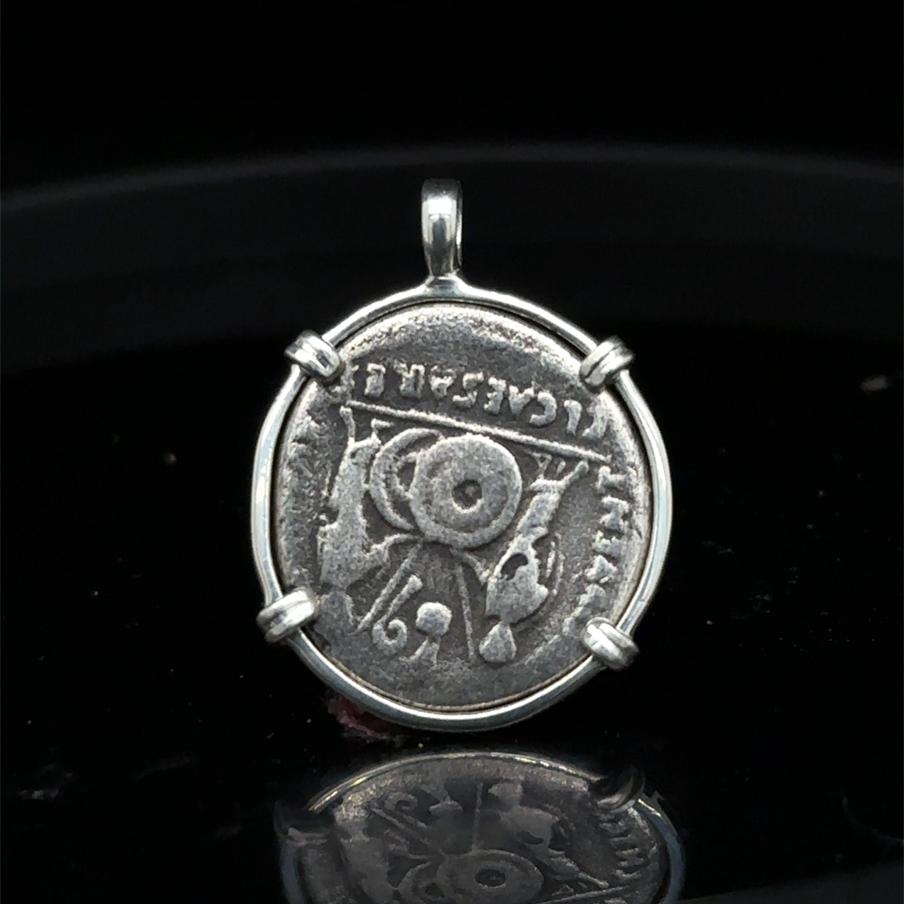 Roman Emperor Augustus silver denarius in sterling silver pendant