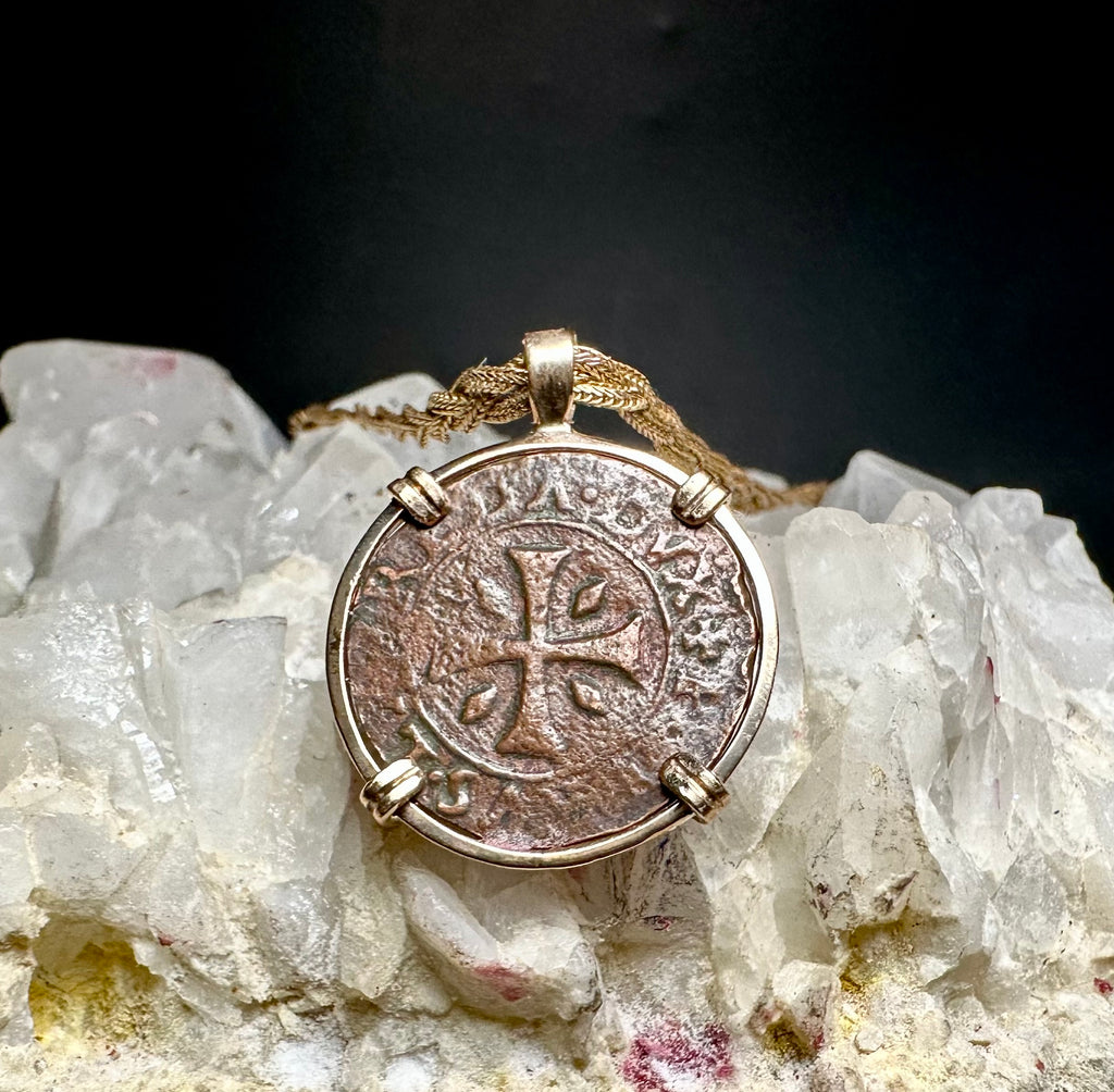 16th Century Christian Cross and Lion Vatican Coin in 14k Yellow Gold Filled Pendant