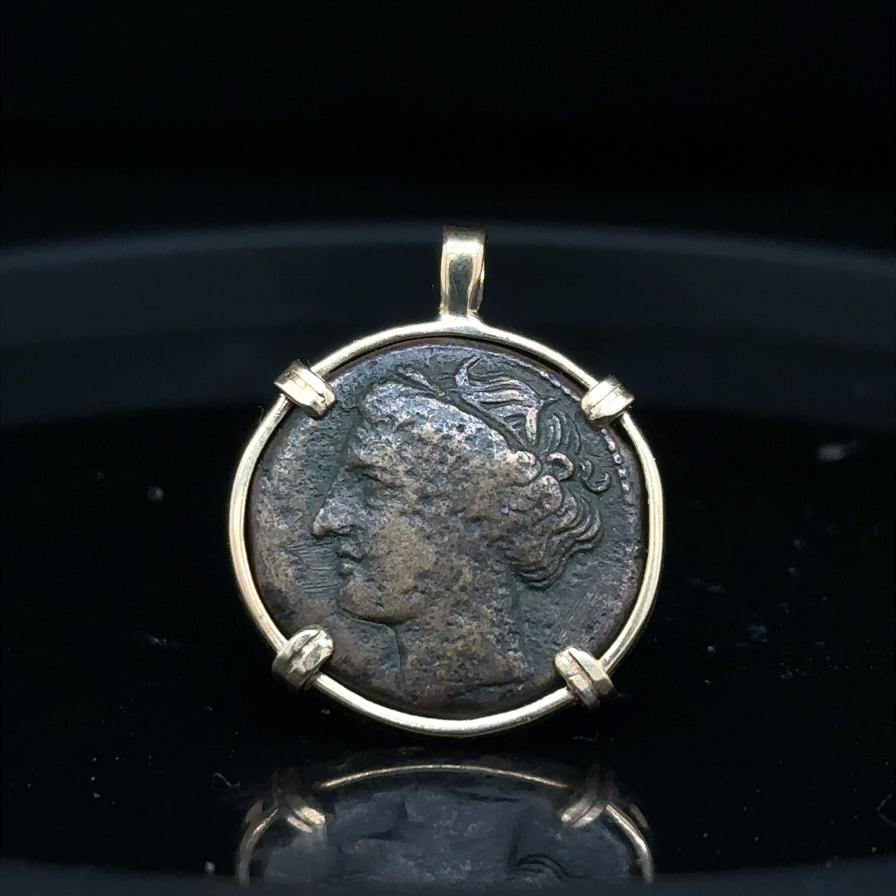 Ancient Sicily Persephone and Bull coin in 14k yellow gold filled pendant