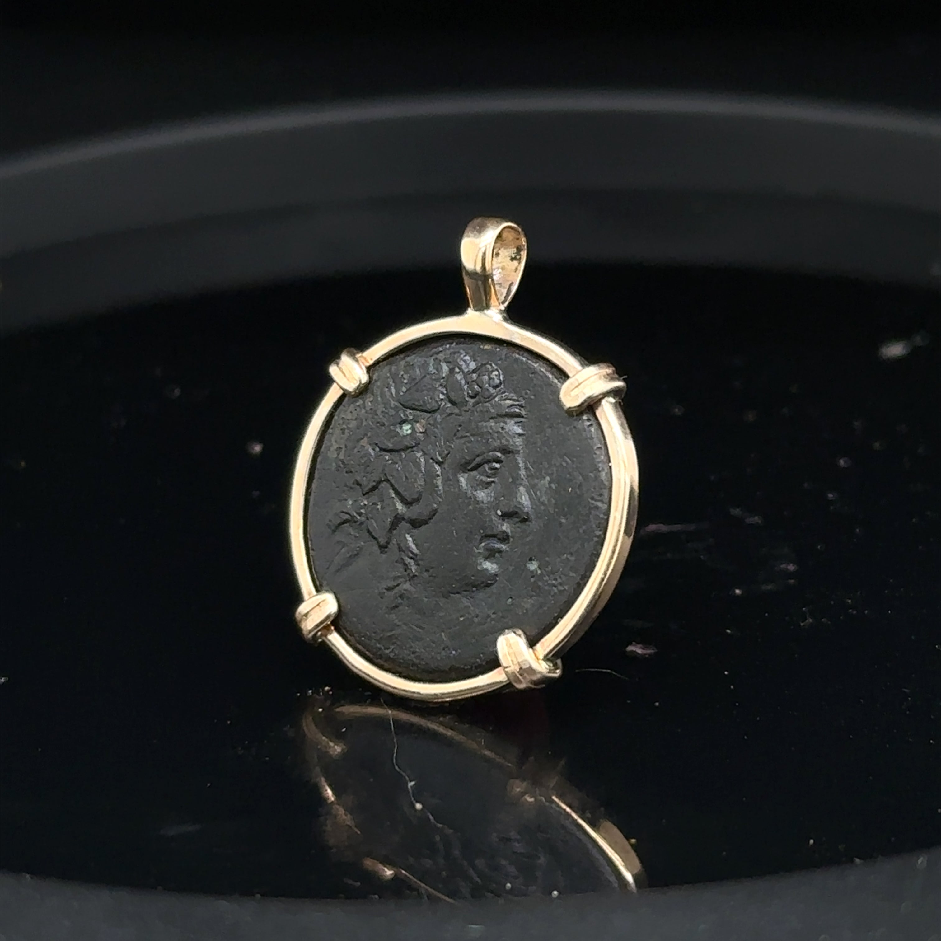 Ancient Greek god of wine, Dionysus coin in 14k yellow gold filled pendant