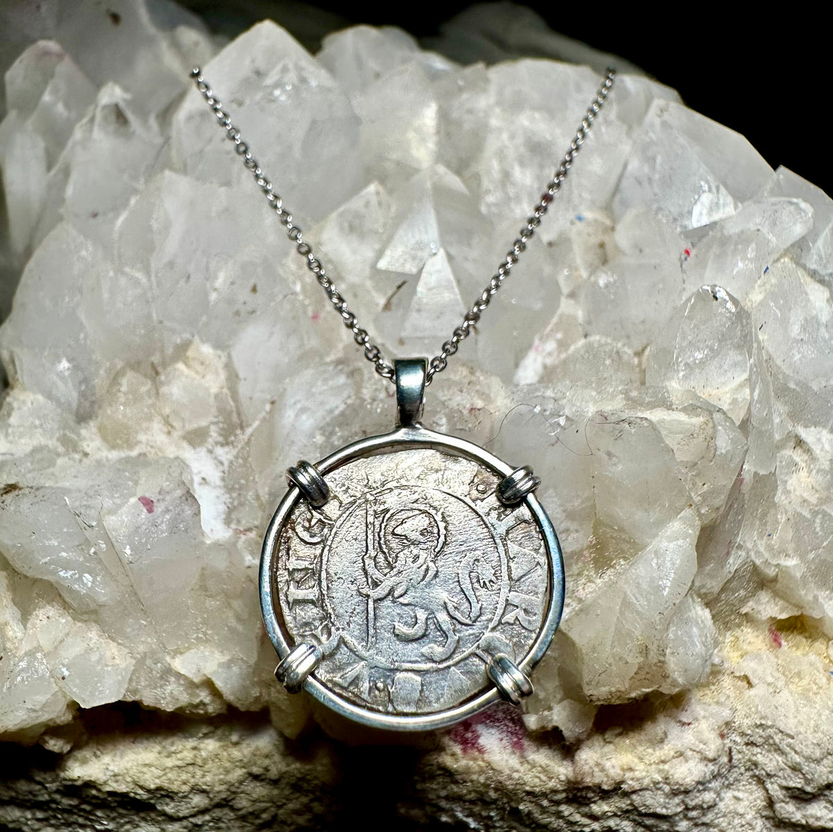 Medieval Italian Christian Lion and St Mark coin in sterling silver pendant