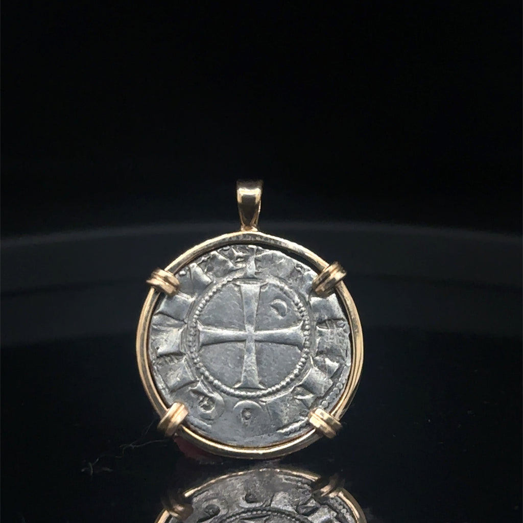 Medieval 12th century Templar Christian Crusader Coin in 14k yellow gold filled pendant