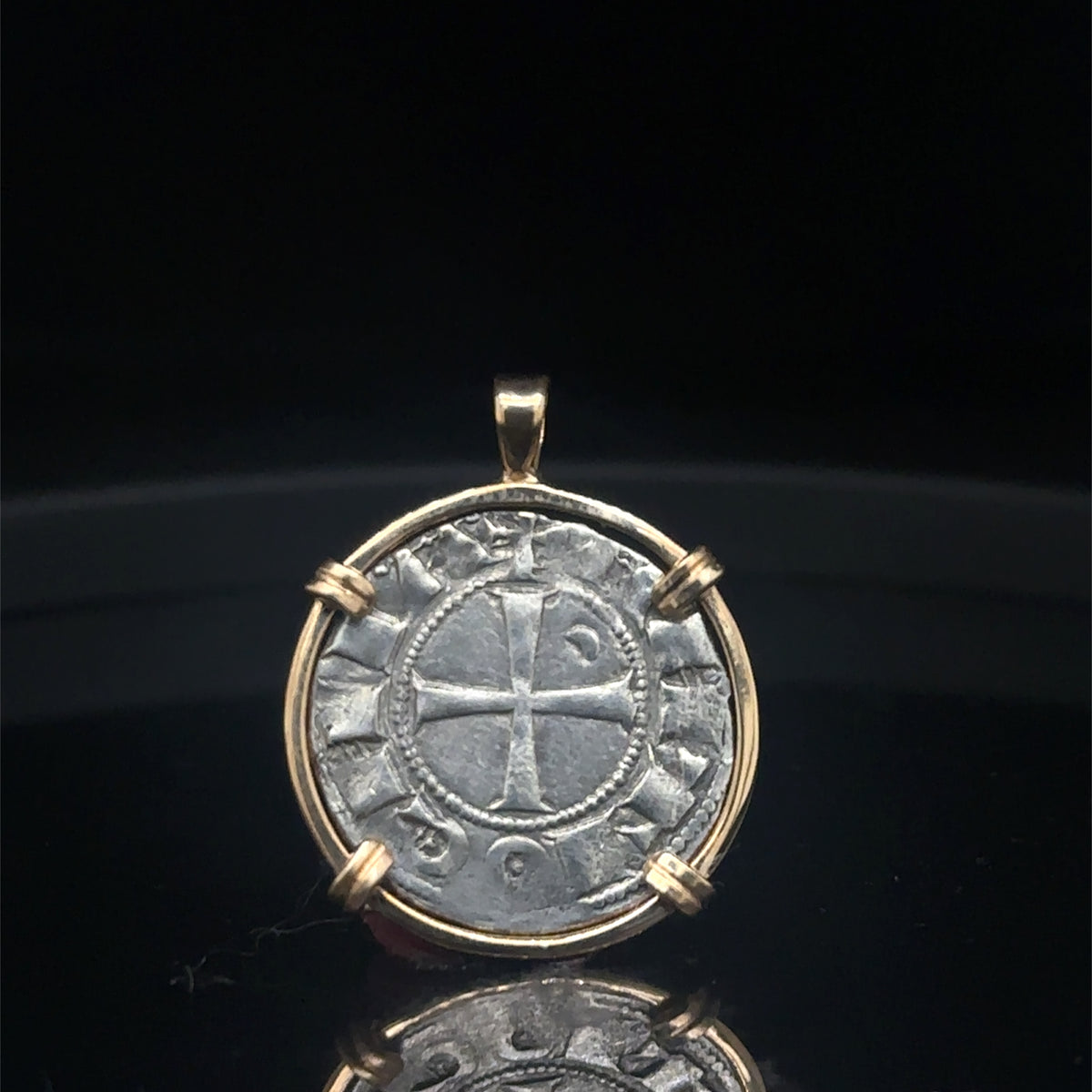 Medieval 12th century Templar Christian Crusader Coin in 14k yellow gold filled pendant