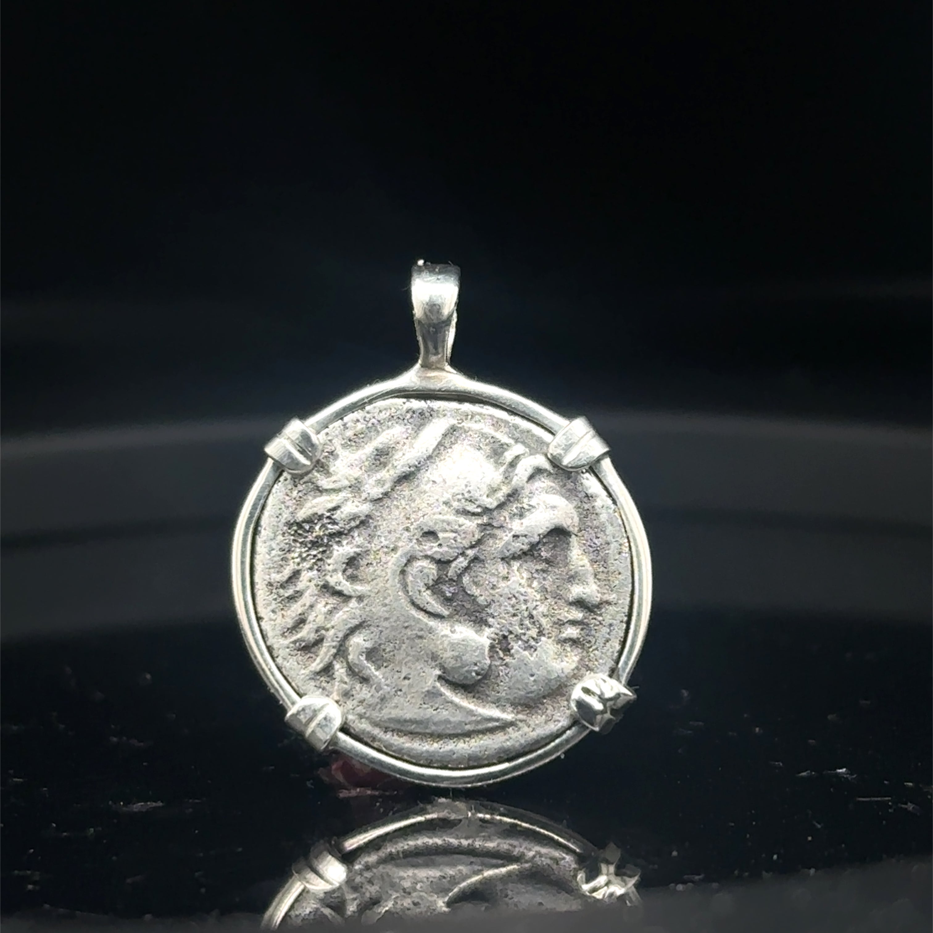 Ancient Greek Alexander the Great silver Drachm in sterling silver pendant
