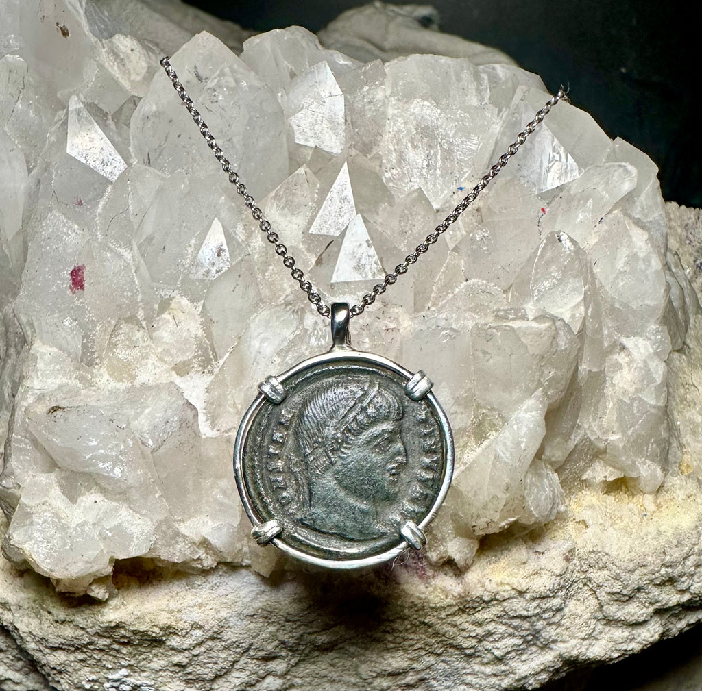 Ancient Roman Constantine the Great ancient Roman coin in sterling silver pendant