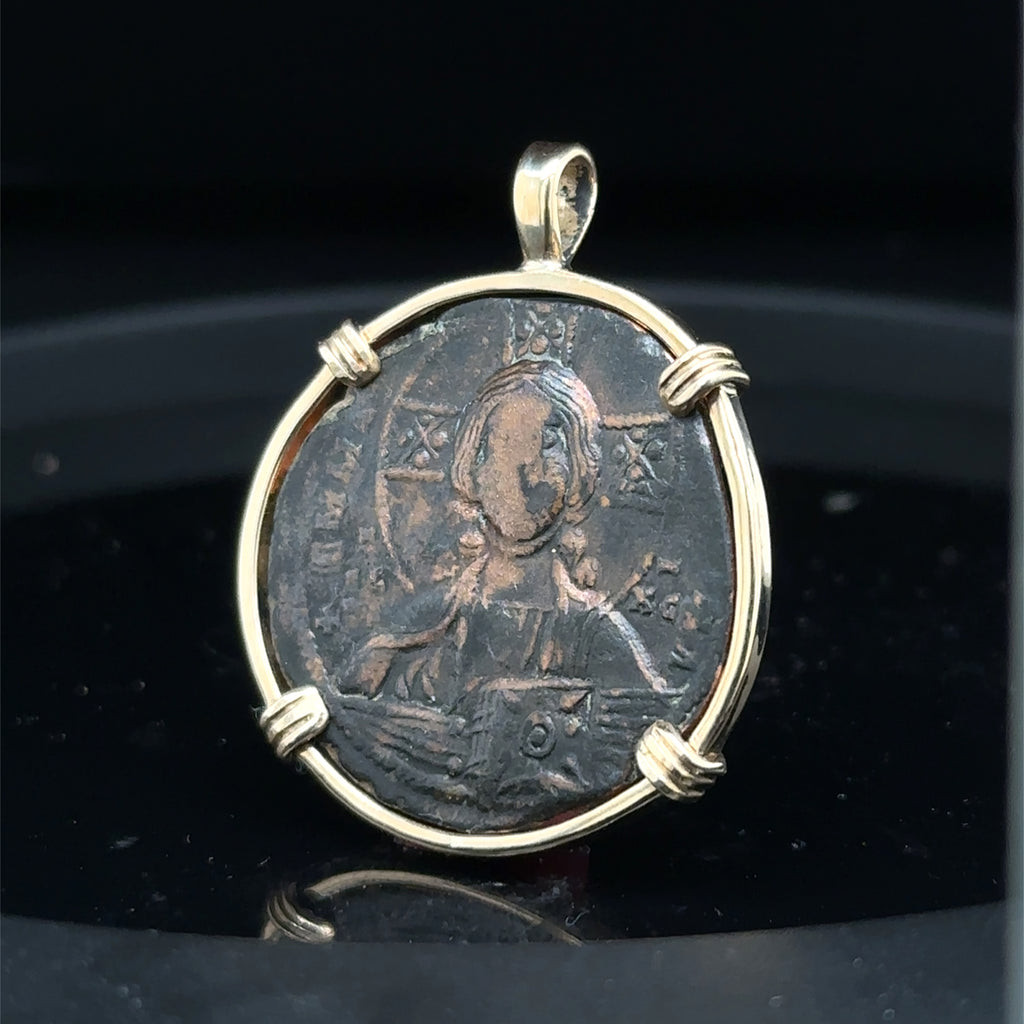 10th century Byzantine Jesus Christ coin in 14k yellow gold filled pendant “Jesus Christ King of Kings”