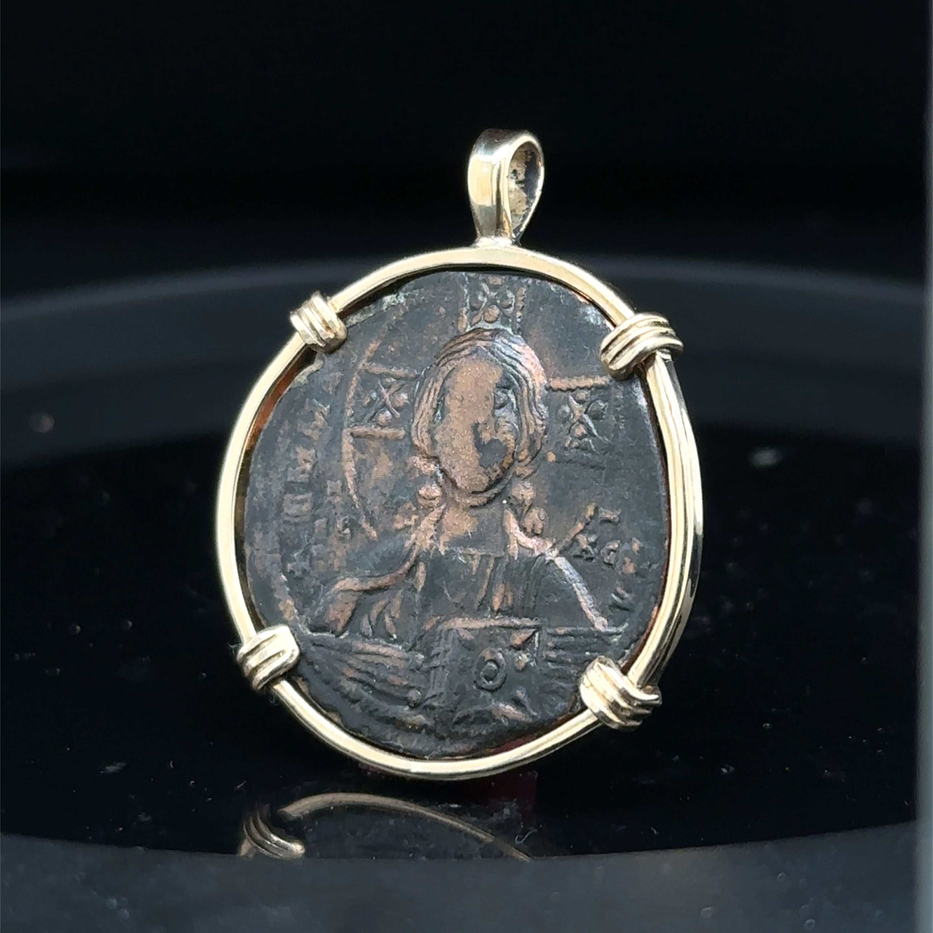 10th century Byzantine Jesus Christ coin in 14k yellow gold filled pendant “Jesus Christ King of Kings”
