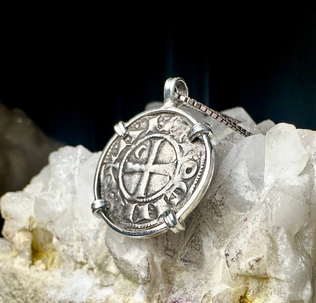 12th century Templar Christian Crusades coin in Sterling Silver Pendant