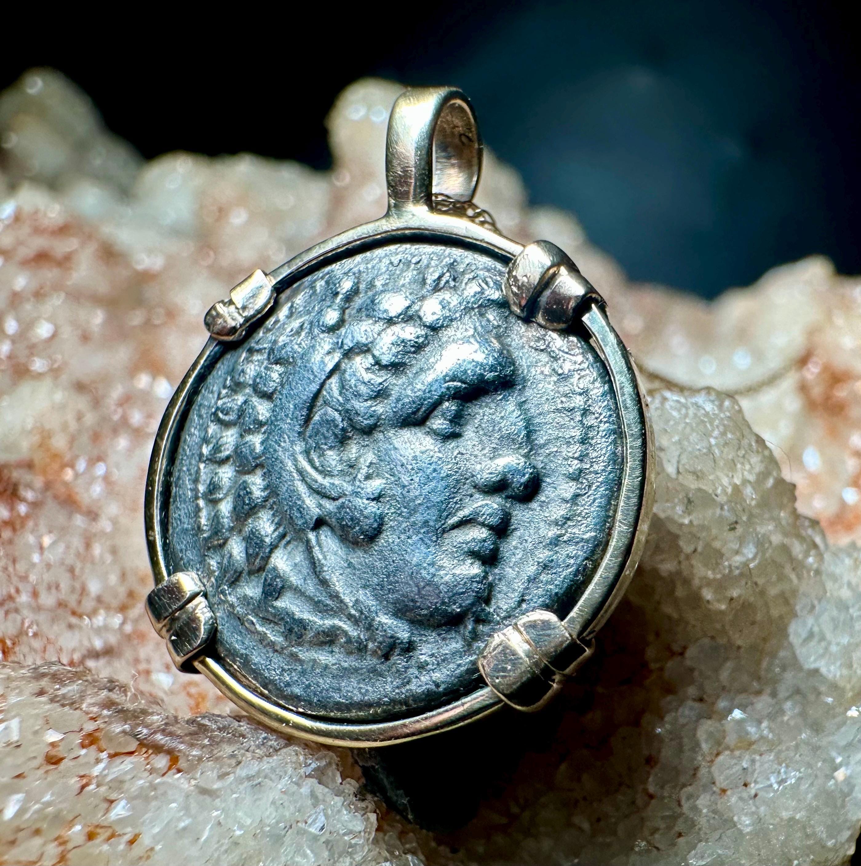 Genuine High Quality Ancient Greek coin in SOLID 14k Yellow Gold Pendant