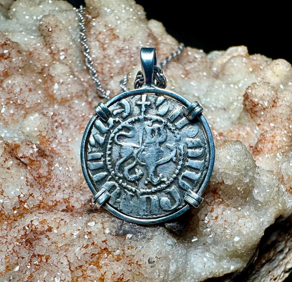 Genuine 13th Century Christian Lion And Cross Crusader coin in pendant