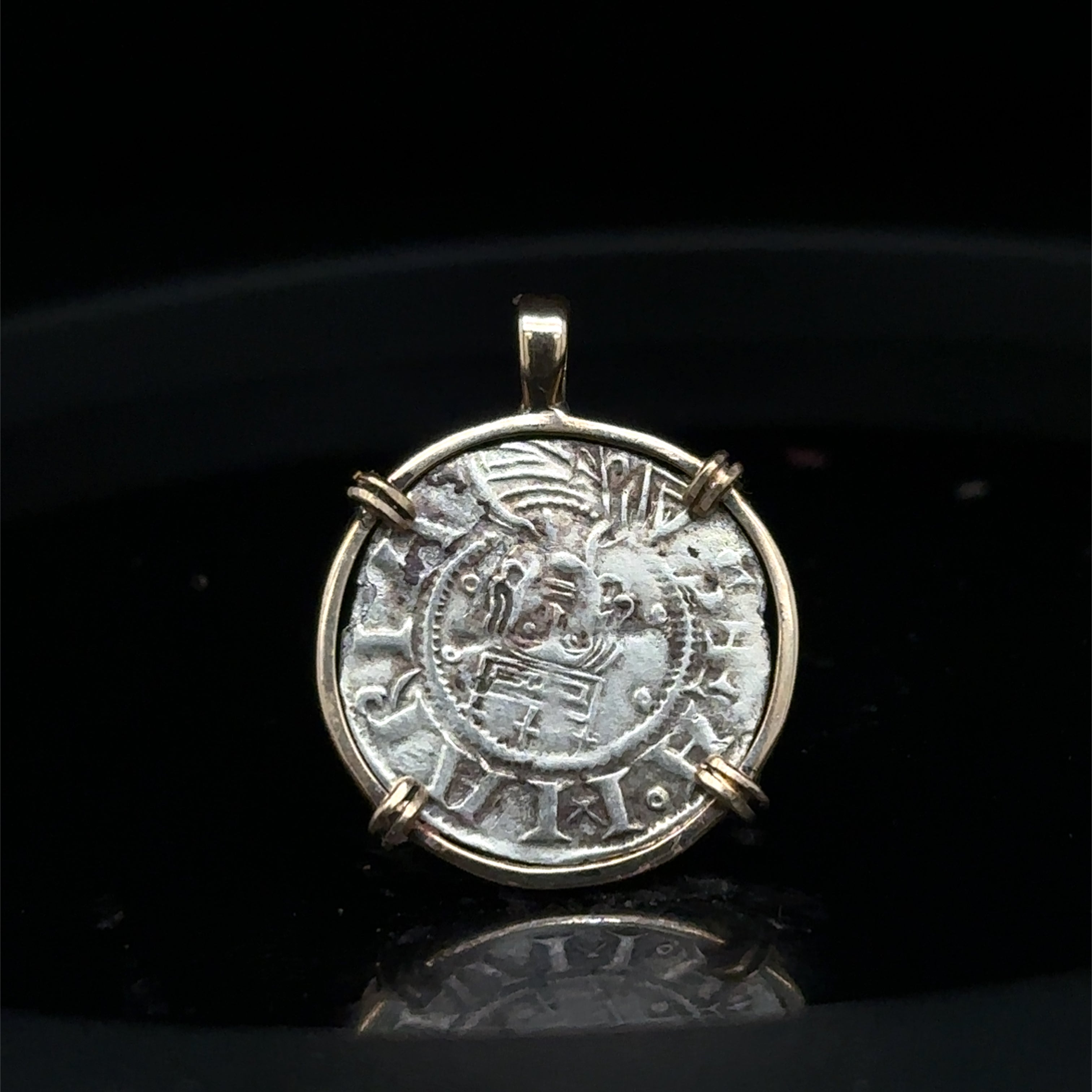 12th Century French Virgin Mary Christian Crusader Coin in 14k yellow gold filled pendant