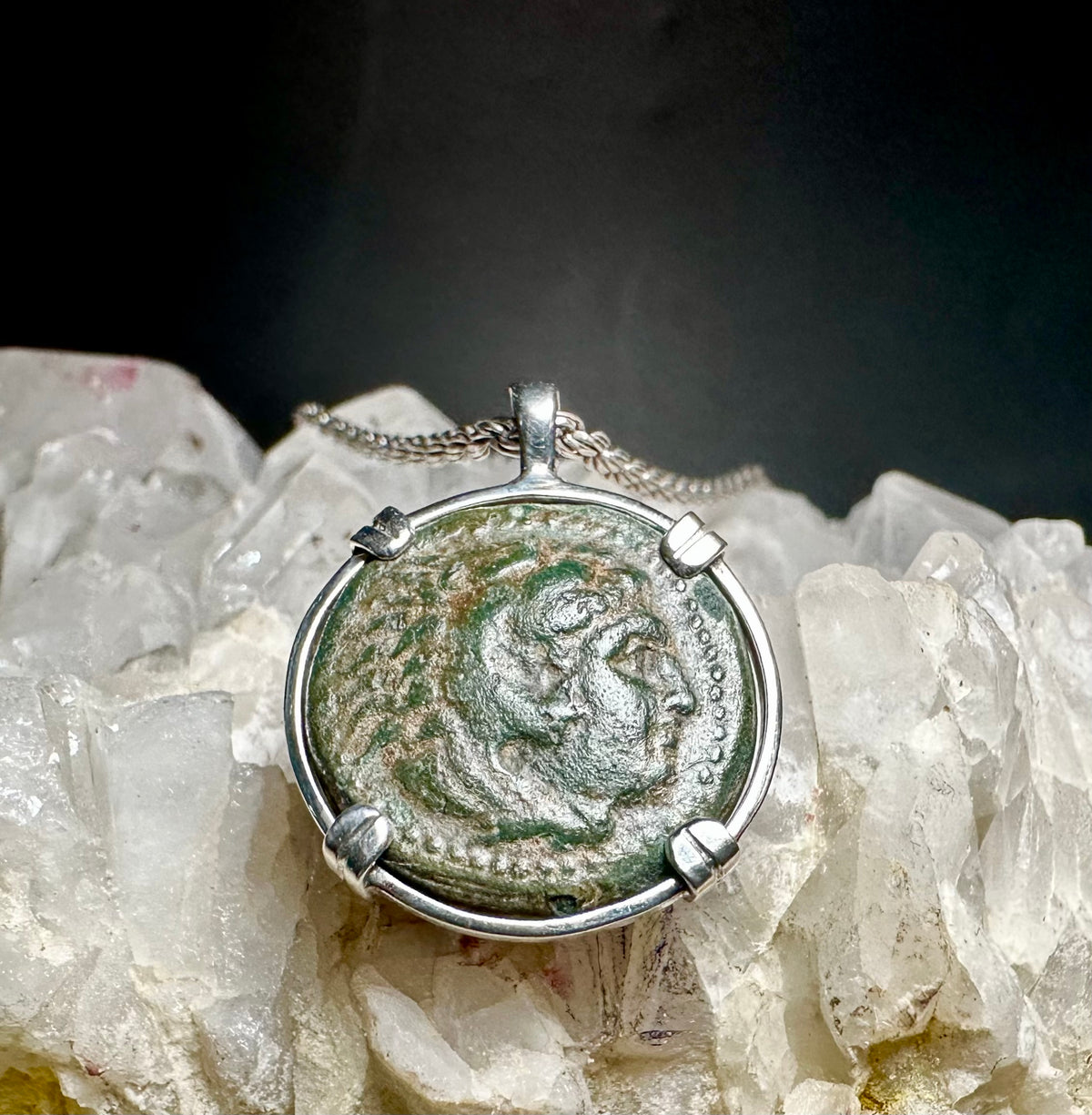 Ancient Greek Alexander The Great coin in sterling silver pendant