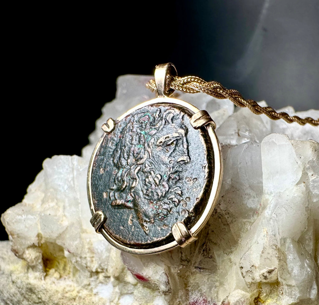 Ancient Greek Zeus and Eagle 14k yellow gold filled pendant