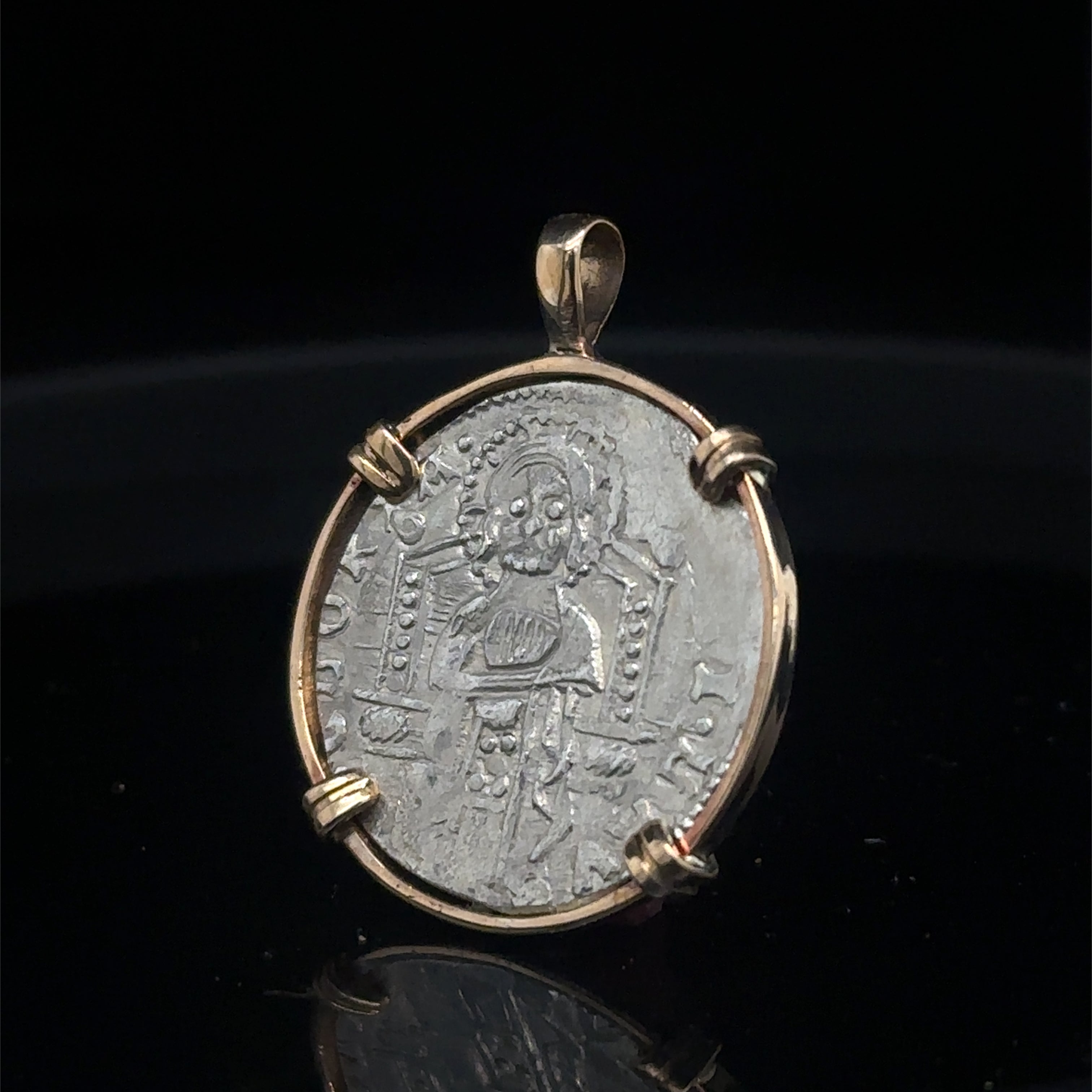 Genuine 14th Cent Jesus Christ and St Mark Coin in hand made 14k gold filled pendant