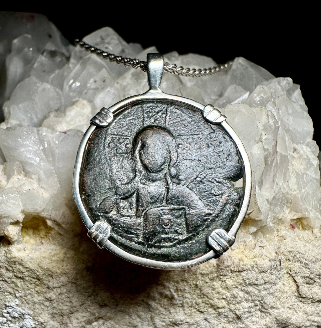 Byzantine Jesus Christ “Jesus Christ King of kings” inscription coin in sterling silver pendant