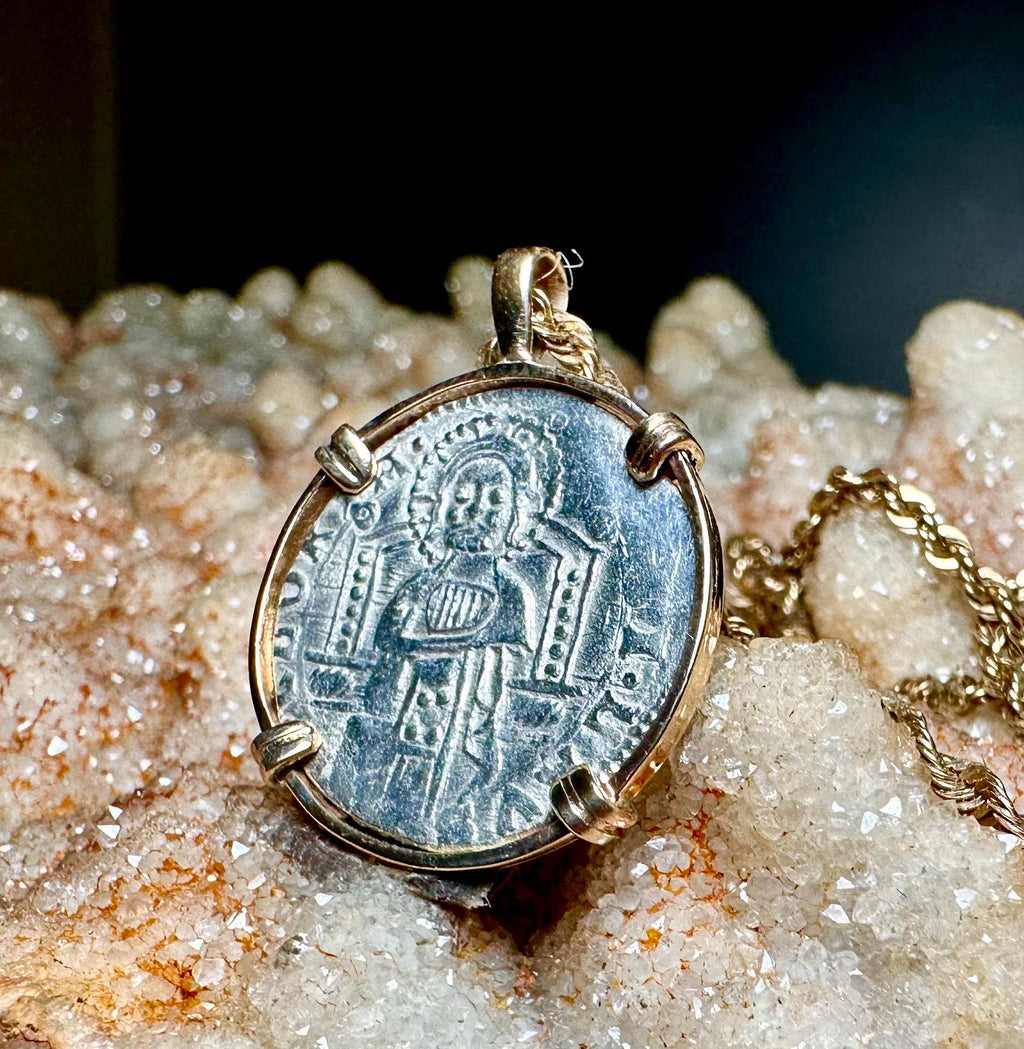 Genuine 14th Cent Jesus Christ and St Mark Coin in hand made 14k gold filled pendant