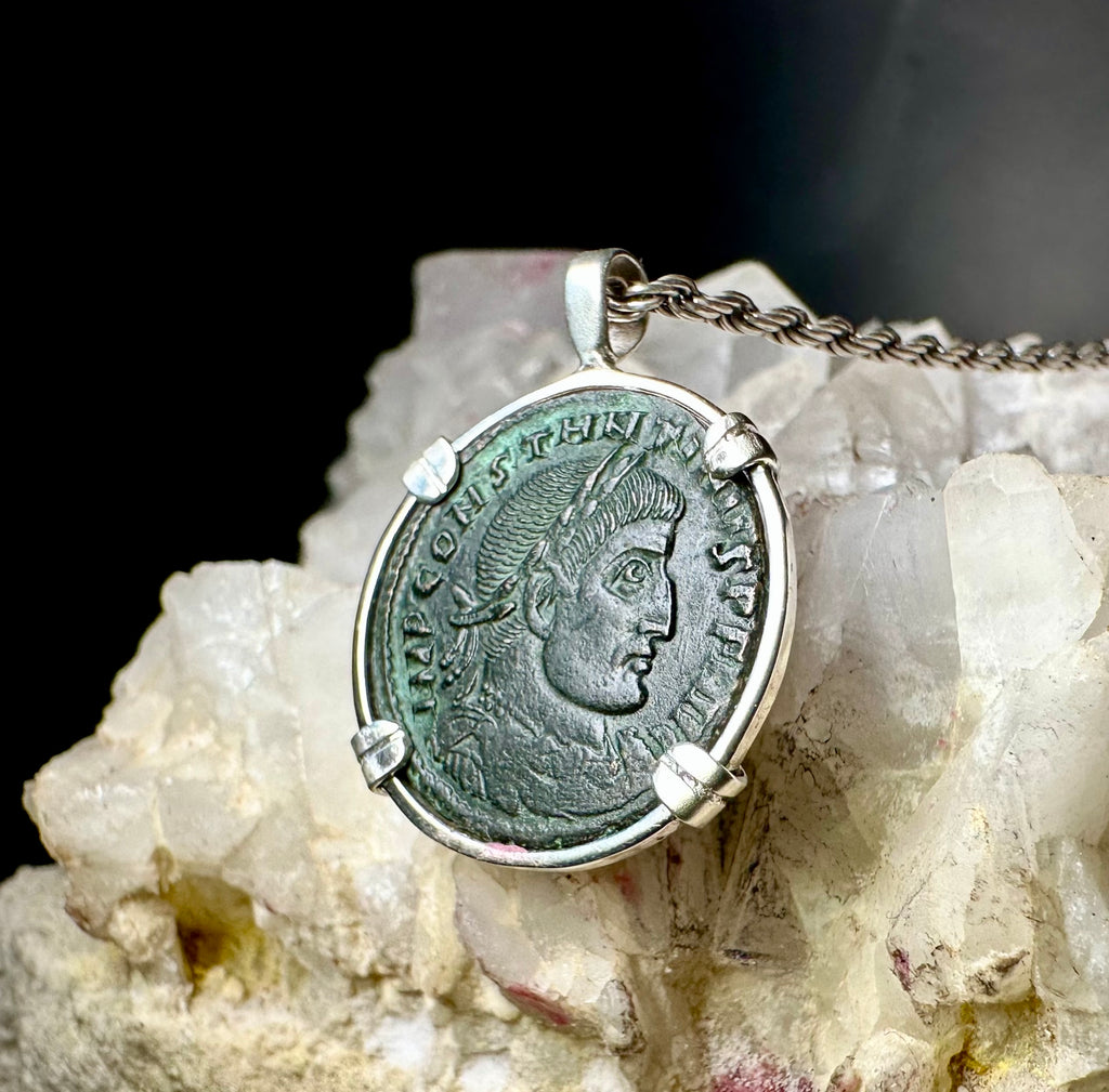 Ancient Roman Constantine The Great coin in sterling silver pendant
