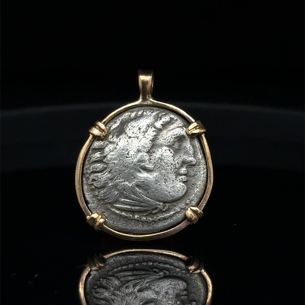 Ancient Greek Alexander the Great Drachm in 14k yellow gold filled Pendant