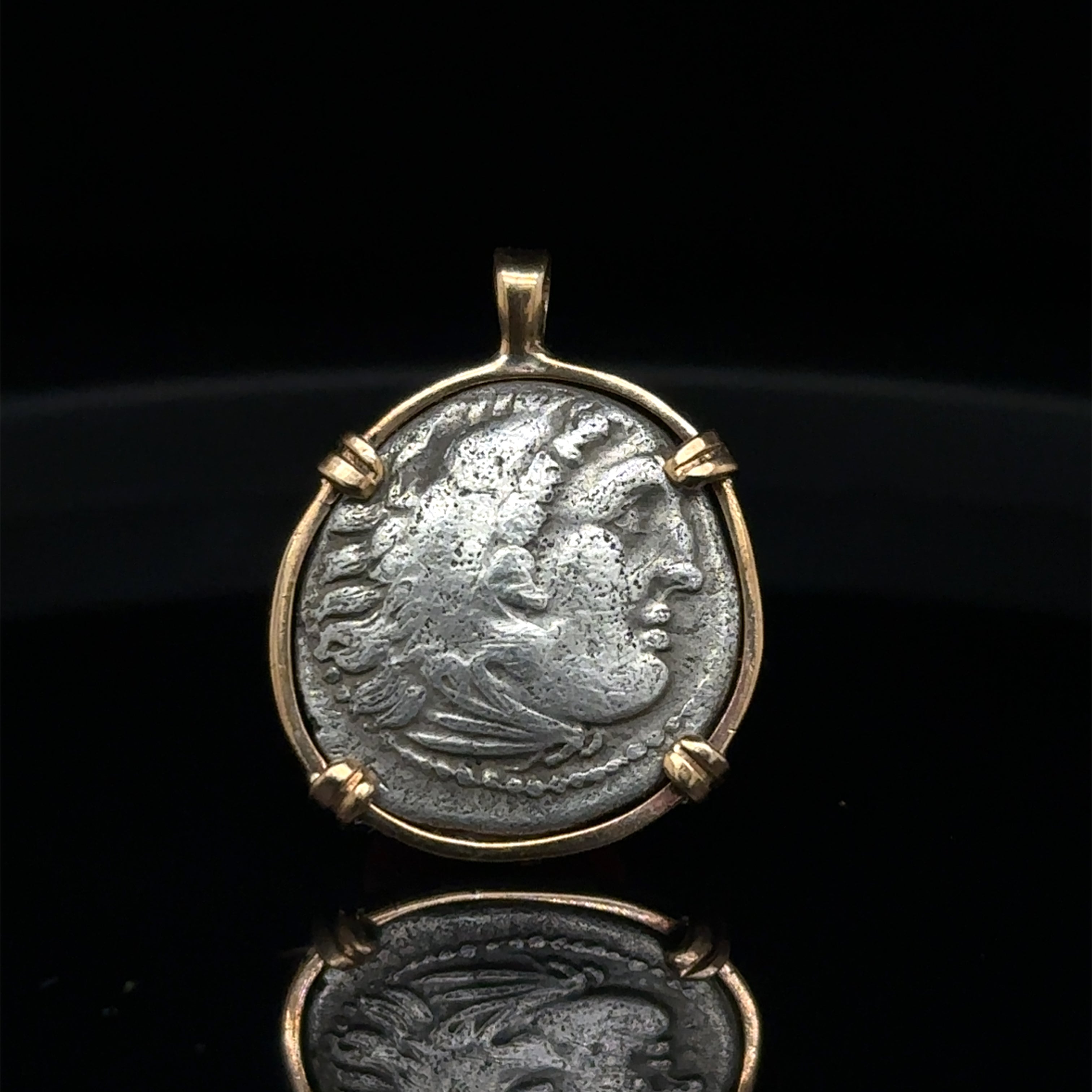 Ancient Greek Alexander the Great Drachm in 14k yellow gold filled Pendant