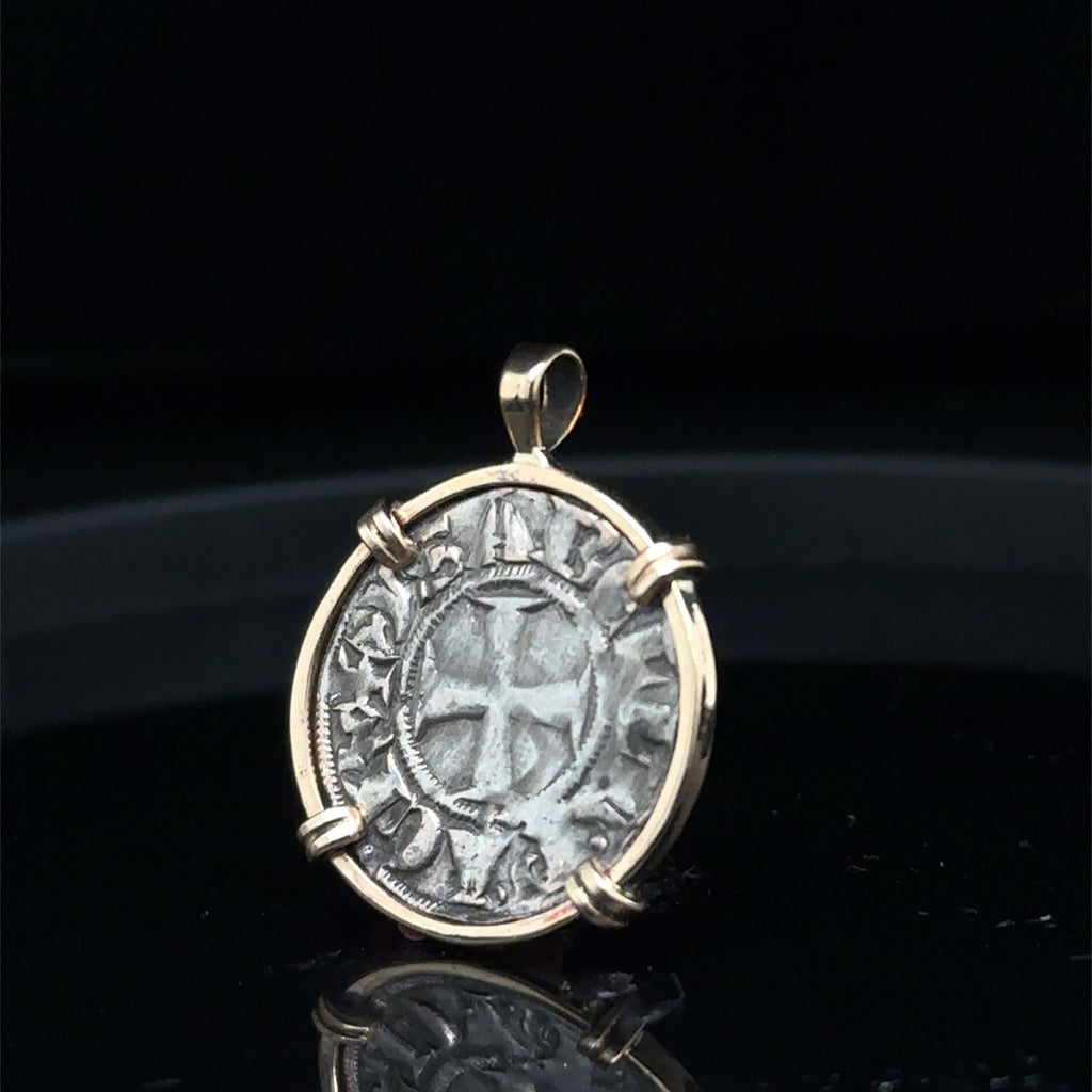 Medieval 13th century Christian Crusader Coin in 14k yellow gold filled pendant