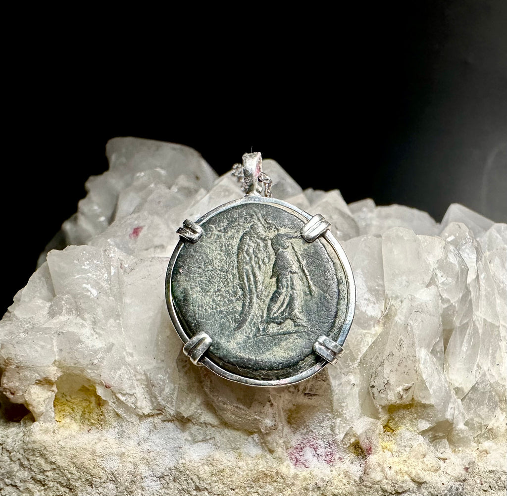 Ancient Greek Athena and Nike coin in sterling silver