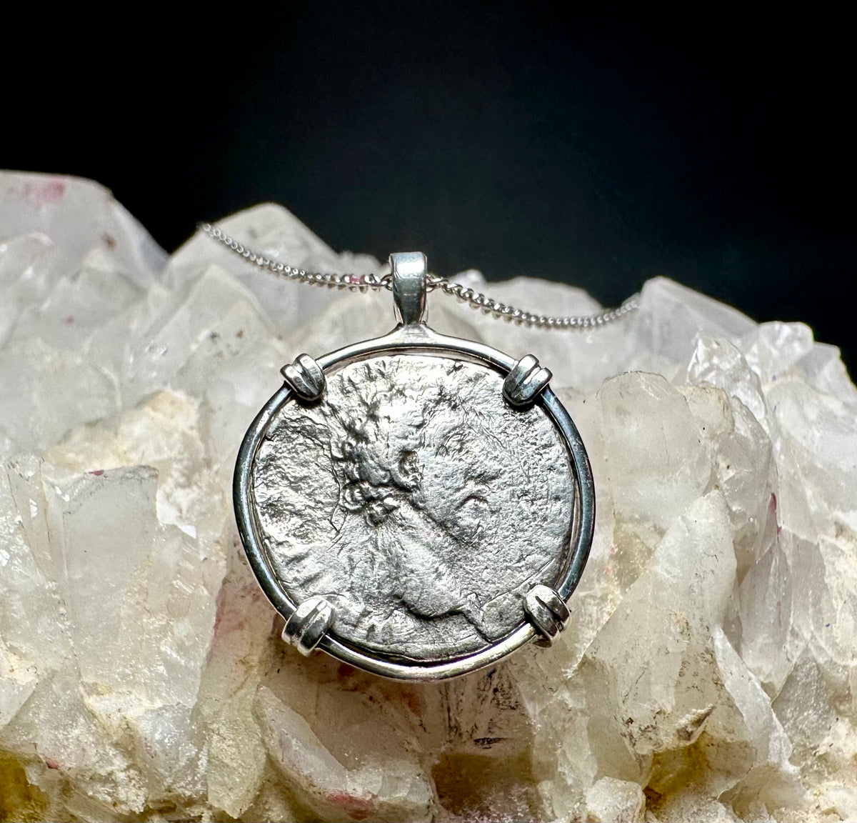 Ancient Roman Marcus Aurelius Denarius in sterling silver pendant