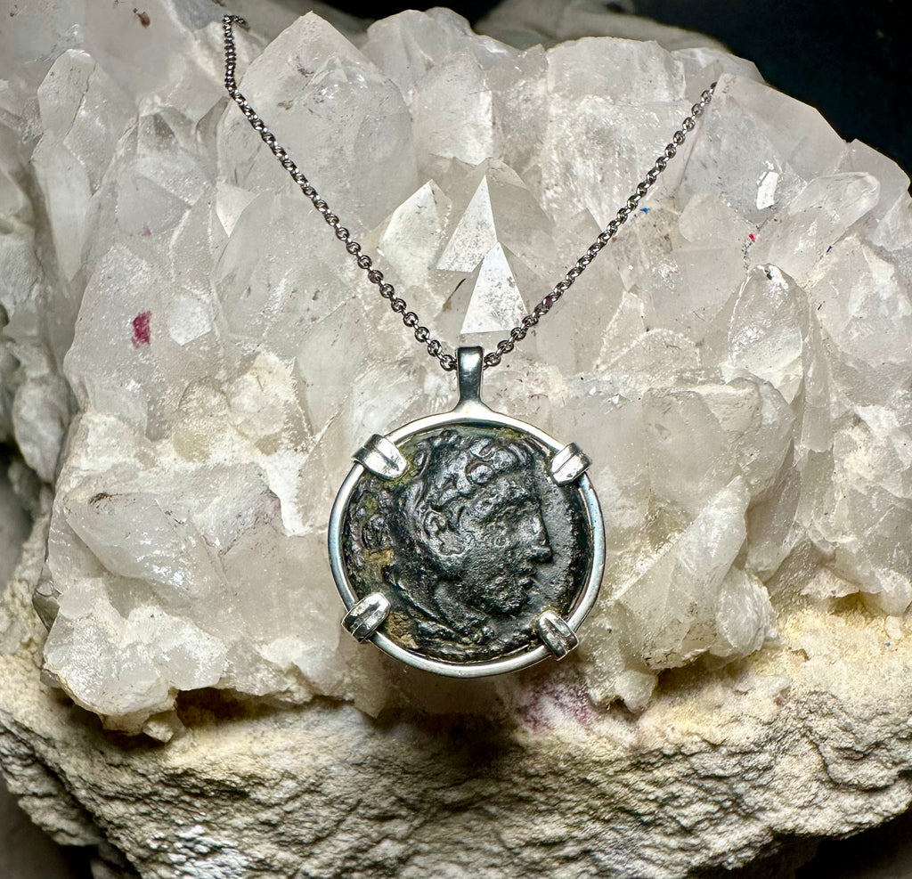 Ancient Greek Alexander the Great coin in sterling silver pendant