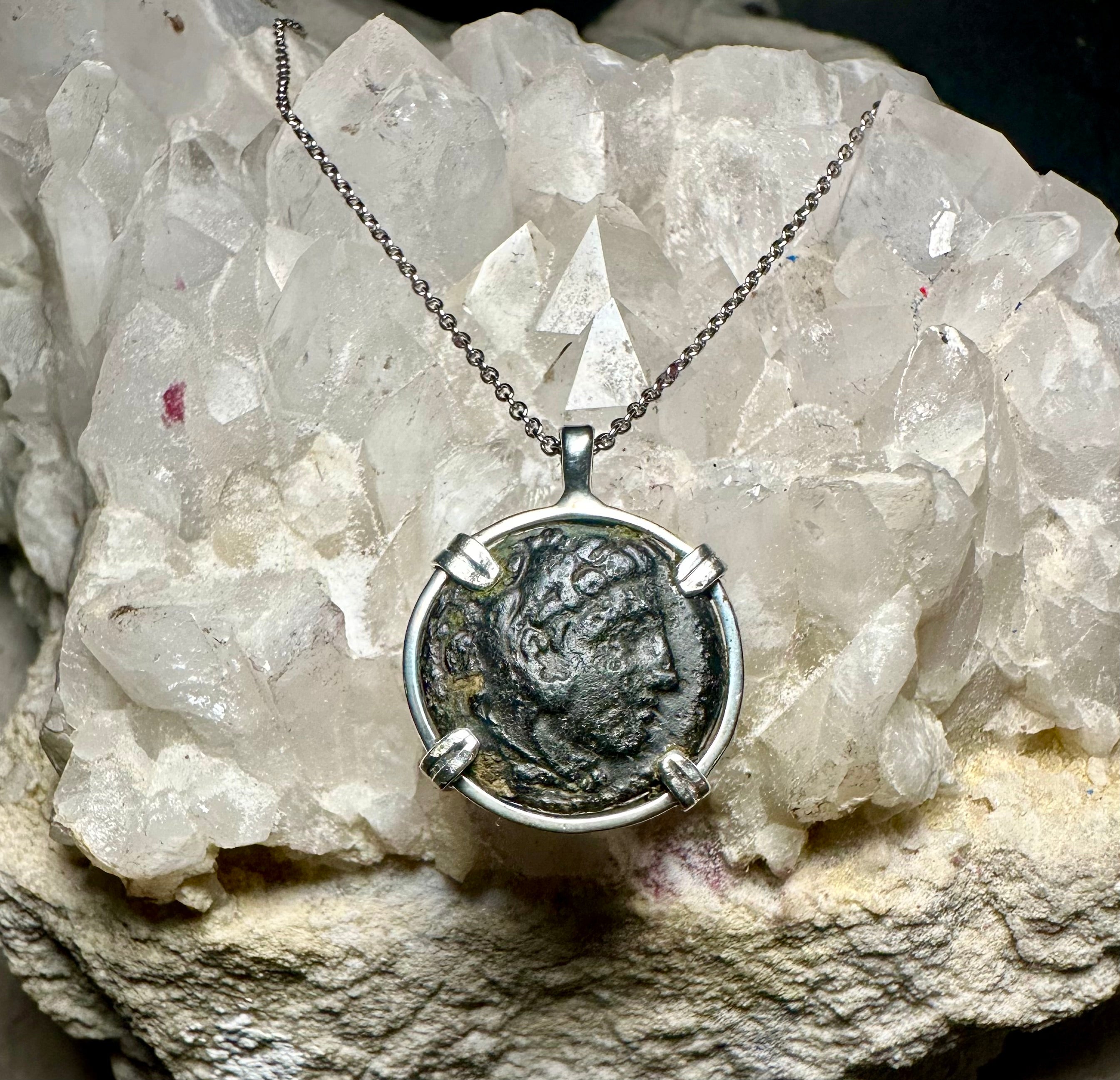Ancient Greek Alexander the Great coin in sterling silver pendant