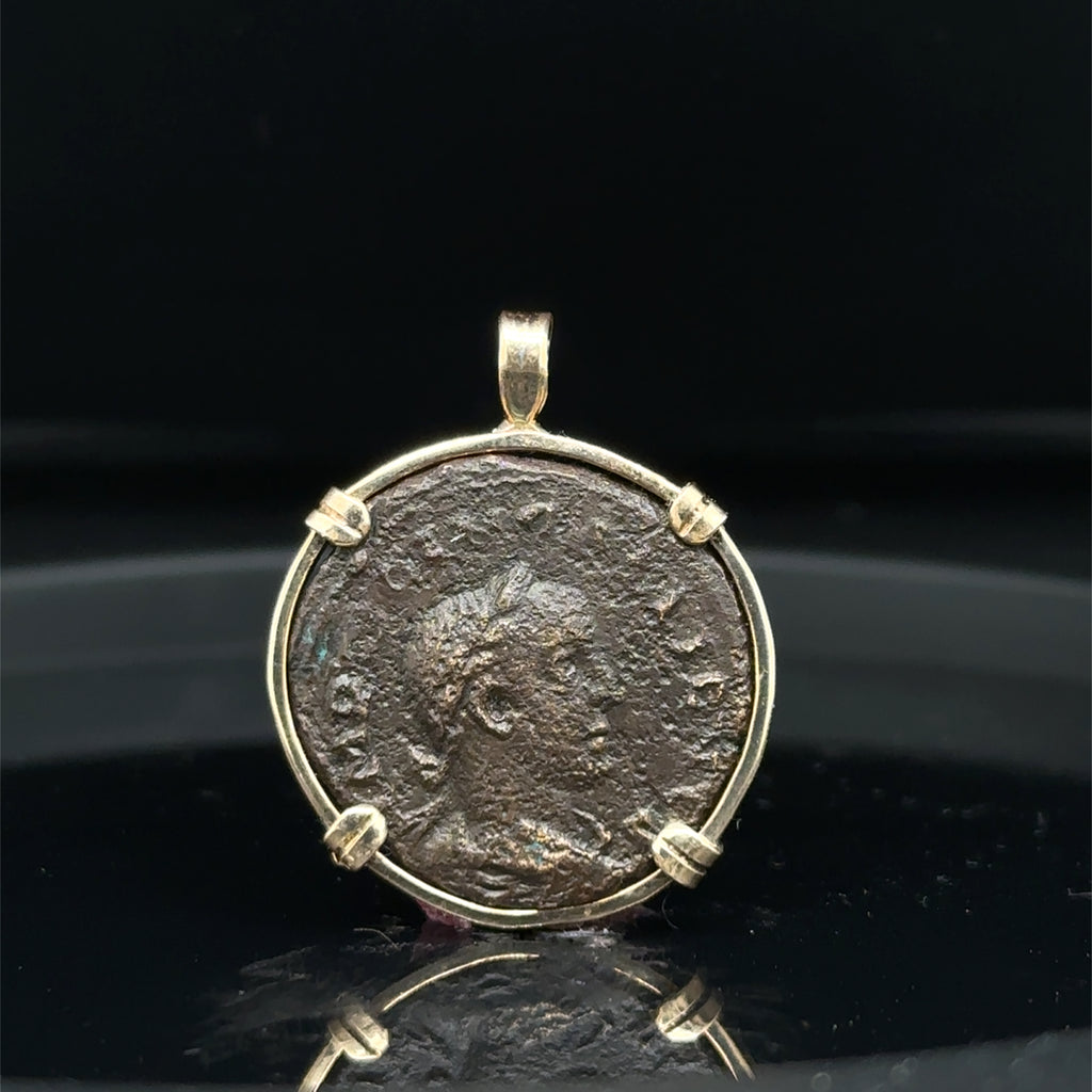 Ancient Roman 3rd century She Wolf Coin in 14k yellow gold filled pendant