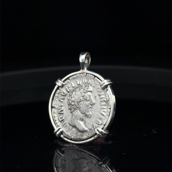 Ancient Roman Empeor Marcus Aurelius silver denarius in sterling silver pendant