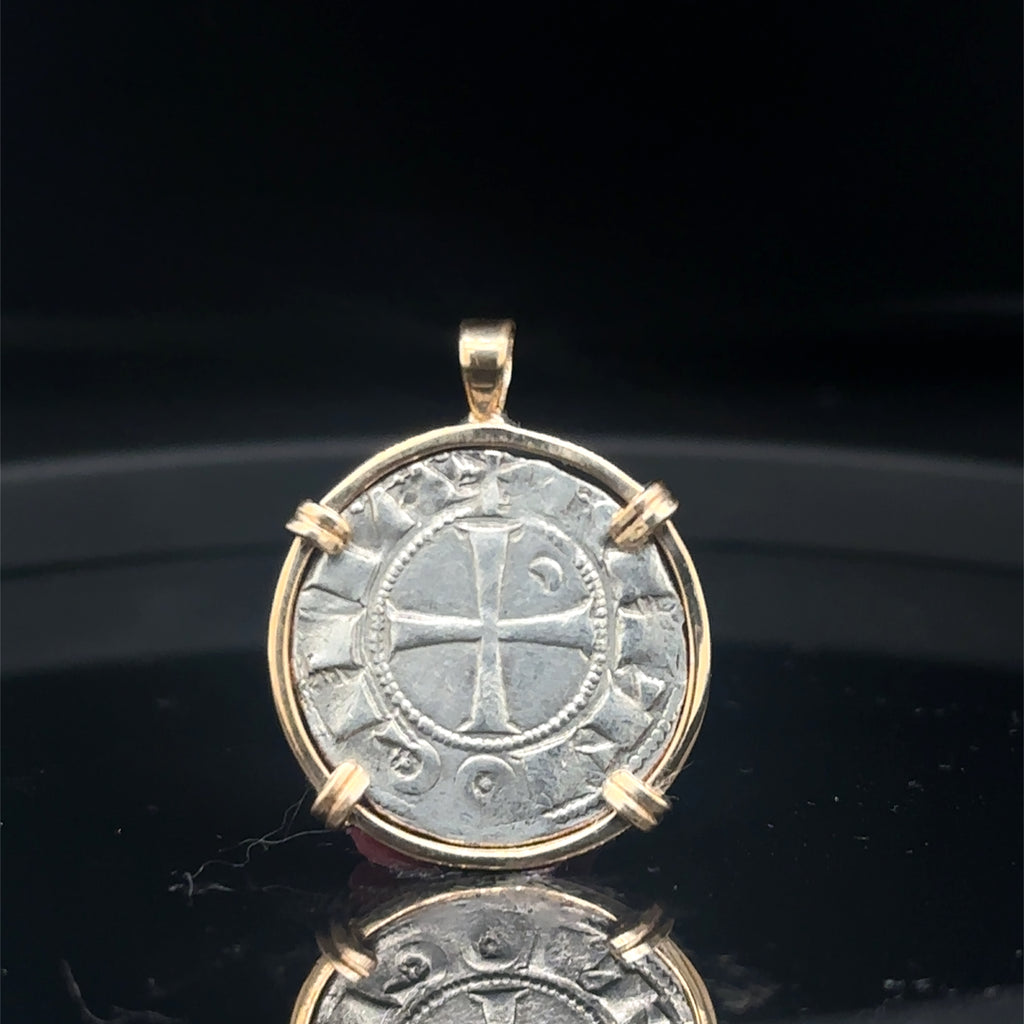 Medieval 12th century Templar Christian Crusader Coin in 14k yellow gold filled pendant