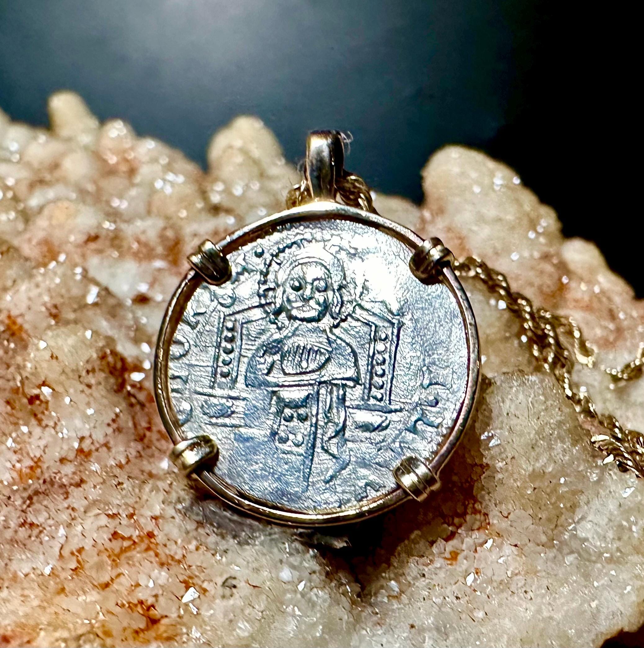 Genuine 14th Cent Jesus Christ and St Mark Coin in hand made 14k gold filled pendant
