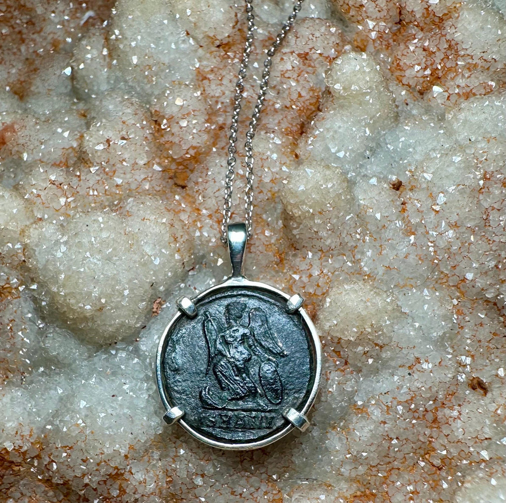 Genuine 4th century Roman Coin of Victory sterling silver pendant