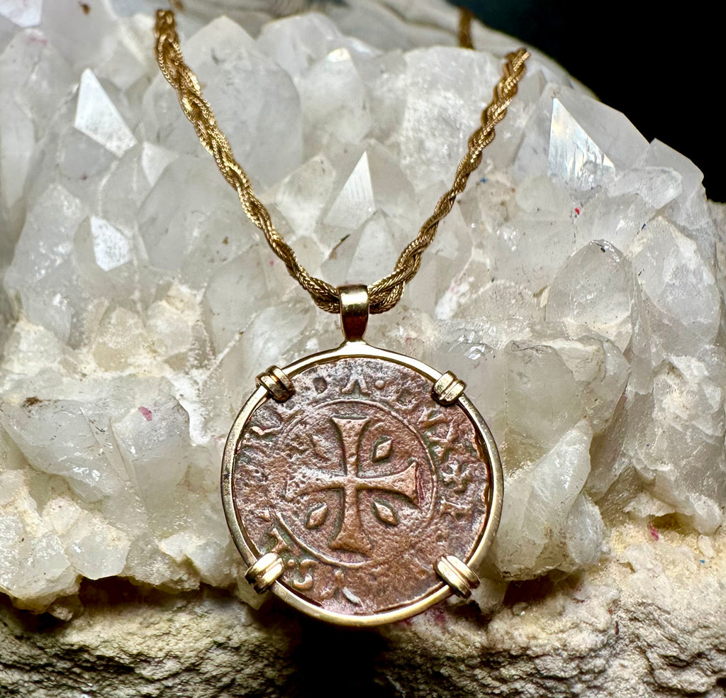 16th Century Christian Cross and Lion Vatican Coin in 14k Yellow Gold Filled Pendant