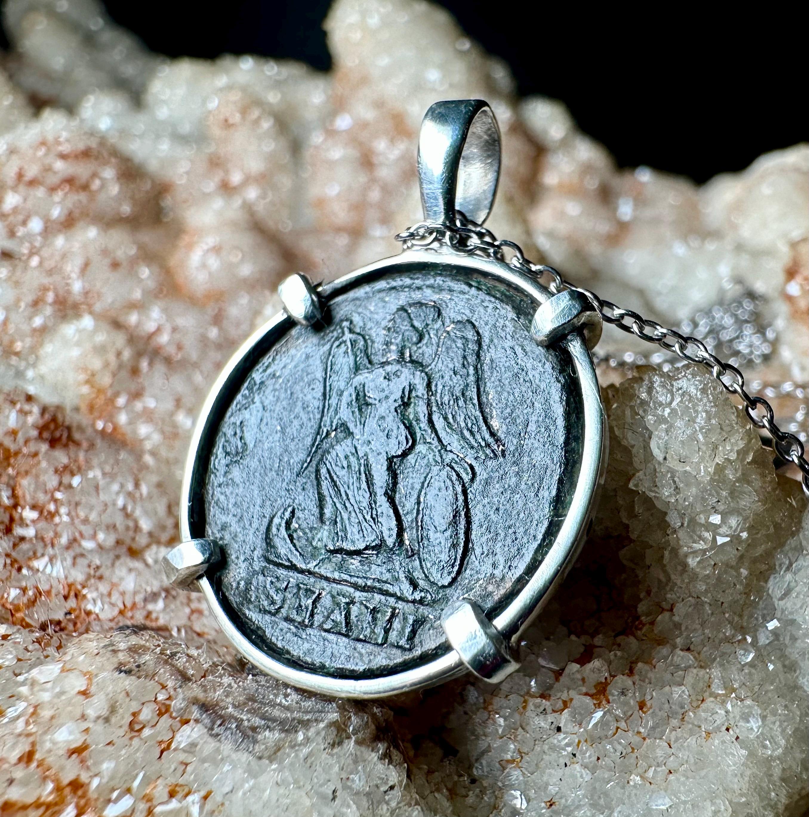 Genuine 4th century Roman Coin of Victory sterling silver pendant
