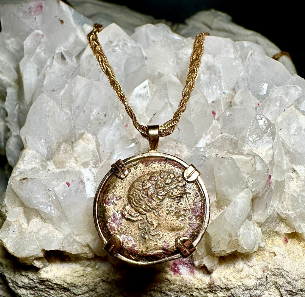 Ancient Greek Dionysus and centaur coin in 14k yellow gold filled