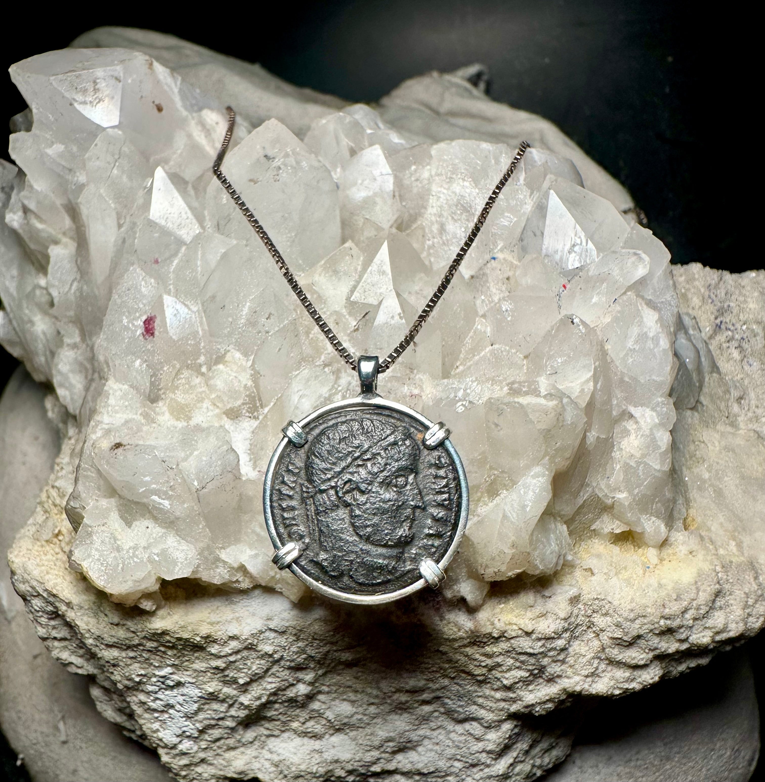 Constantine the Great ancient Roman coin in sterling silver pendant