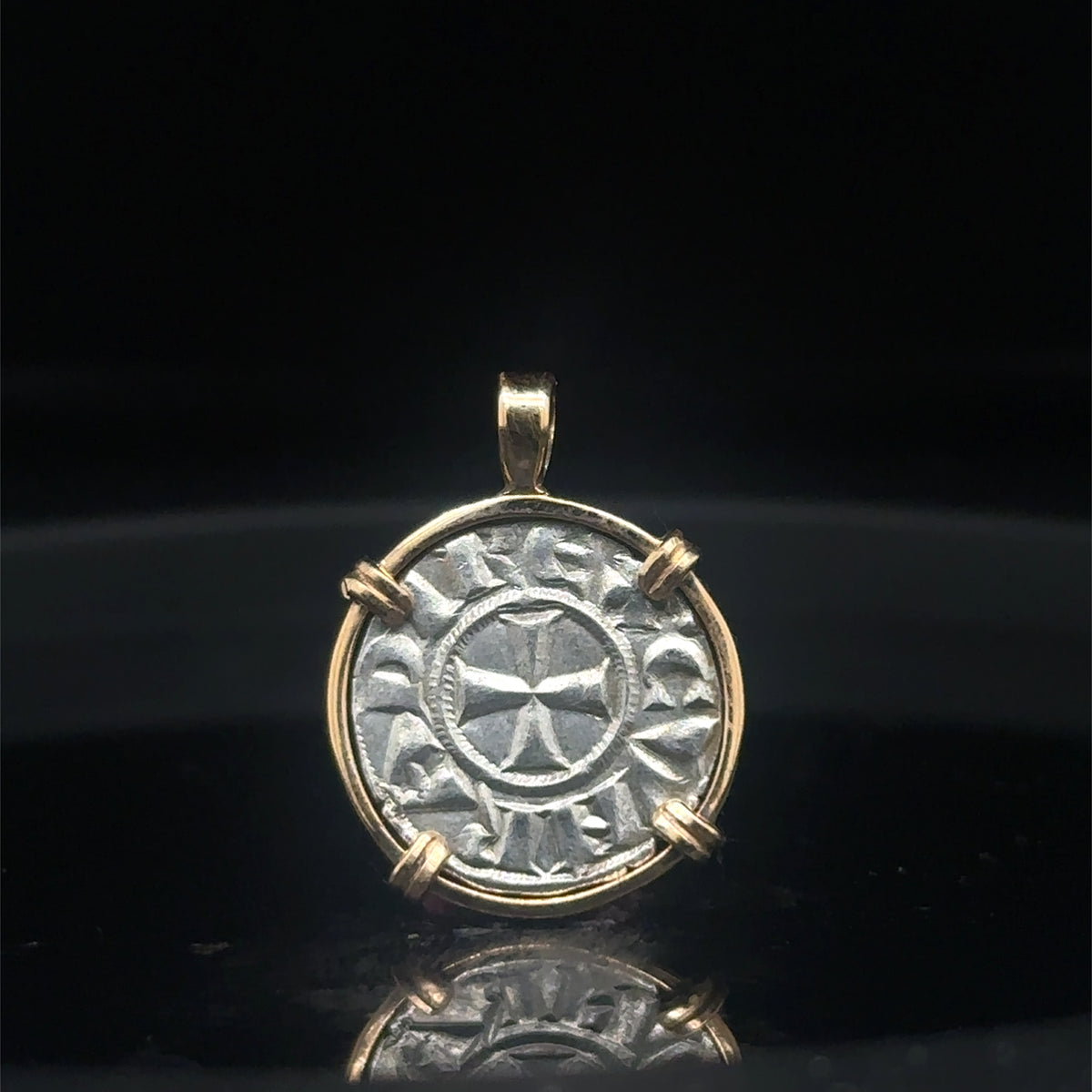 Medieval 13th century Italian Christian crusader coin in 14k yellow gold filled pendant