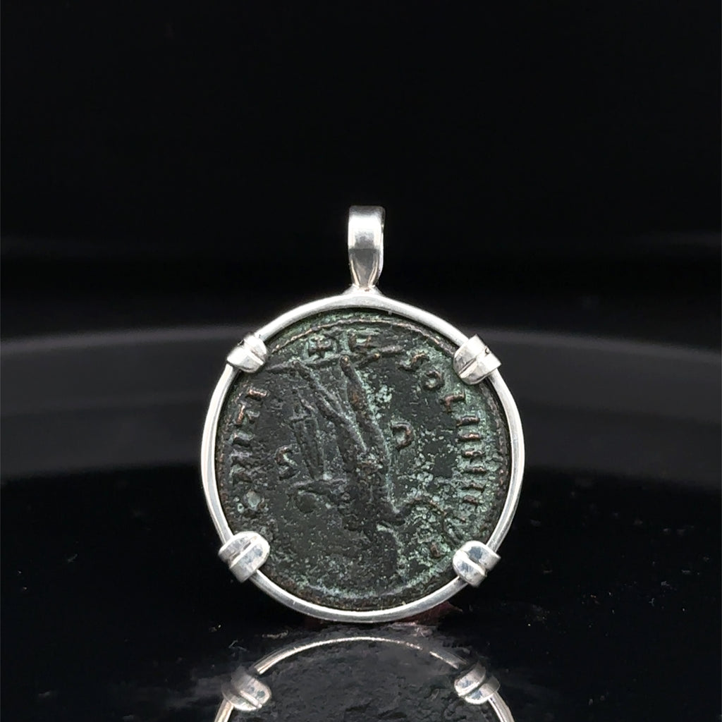Ancient Roman Constantine The Great coin in sterling silver pendant